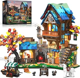 INSOON Medieval Garrison Outpost House Building Set with Lights, 1747 PCS Middle Age Border Post Building Block Kit with Blacksmith & Stable, Collectible Home Decor Model for Adults Teens Boys Age 12+