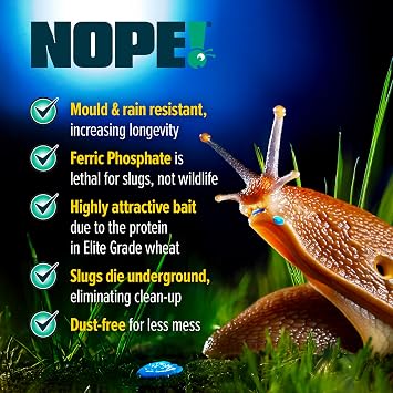 NOPE! Slug Killer Pellets for Gardens 1000m2 Coverage | Max-Strength, Rainfast & Mould-Resistant | 2 x 300g | Save Veg, Fruits & Plants | Approved for Organic Gardens