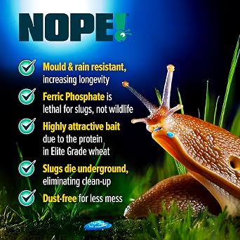 NOPE! Slug Killer Pellets for Gardens 1000m2 Coverage | Max-Strength, Rainfast & Mould-Resistant | 2 x 300g | Save Veg, Fruits & Plants | Approved for Organic Gardens
