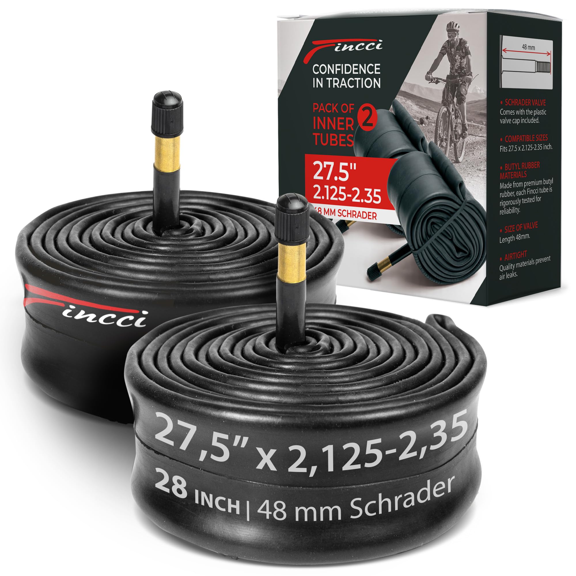 Fincci Pair 27.5 x 2.10-2.35 Inch Bike Inner Tubes, 48mm Schrader Valve β Pack of 2, Ideal for Mountain, MTB, Road, and Hybrid Bicycles