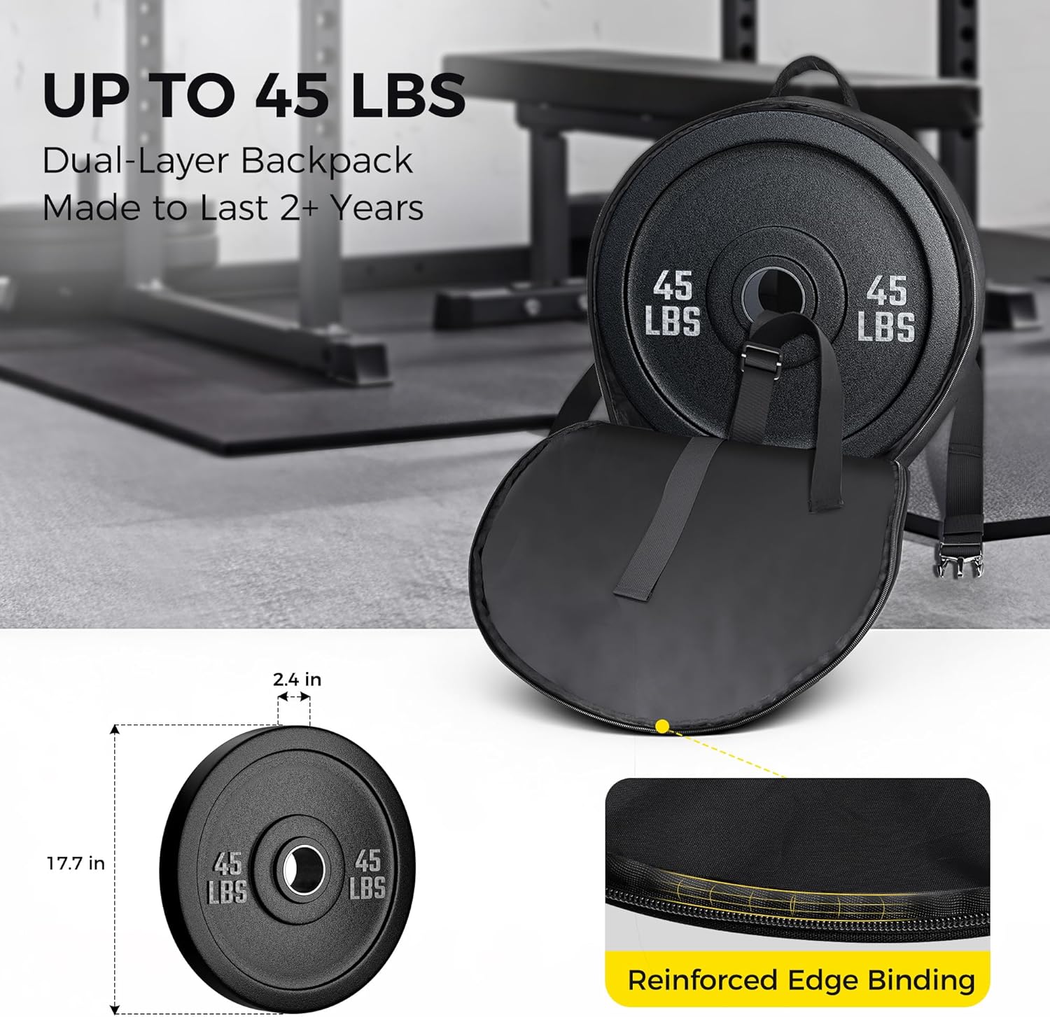 PACEARTH Weighted Strength Training Backpack – Adjustable Weight Plate Bag for Calisthenics, Pull-Ups, Squats & Core Workouts – Fits 17.7" Gym Plates – Metal Buckle Straps & Reinforced Stitching