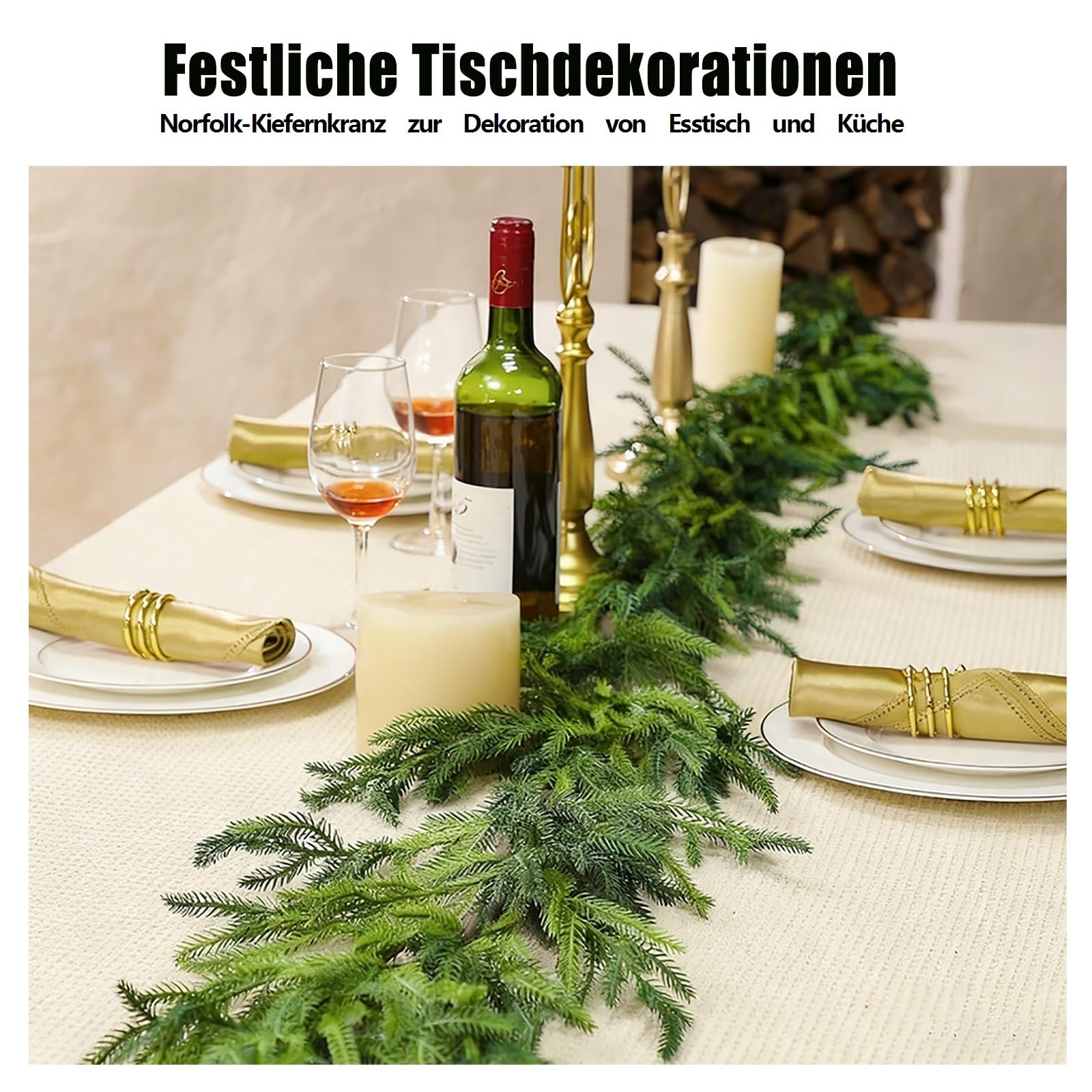 Weihnachtsgirlande，tannengirlande，Artificial Christmas Garland, Lifelike Norfolk Fir Garland，for Christmas Decorations Indoor and Outdoor Use, Railing and Door Frame(2pcs,6ft)