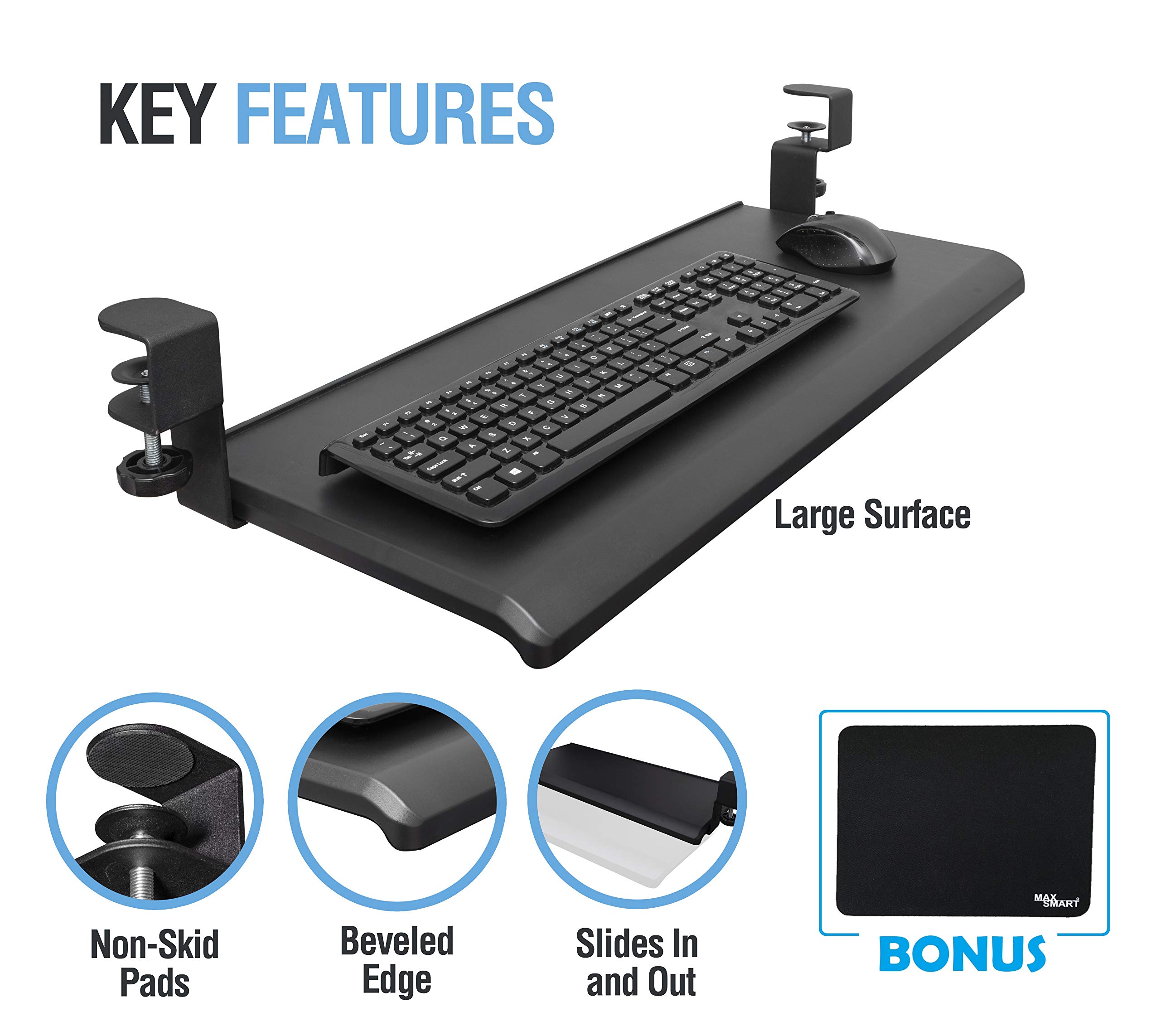 Max Smart Keyboard Tray Under Desk w Mouse Pad, 33inch Large, Easy