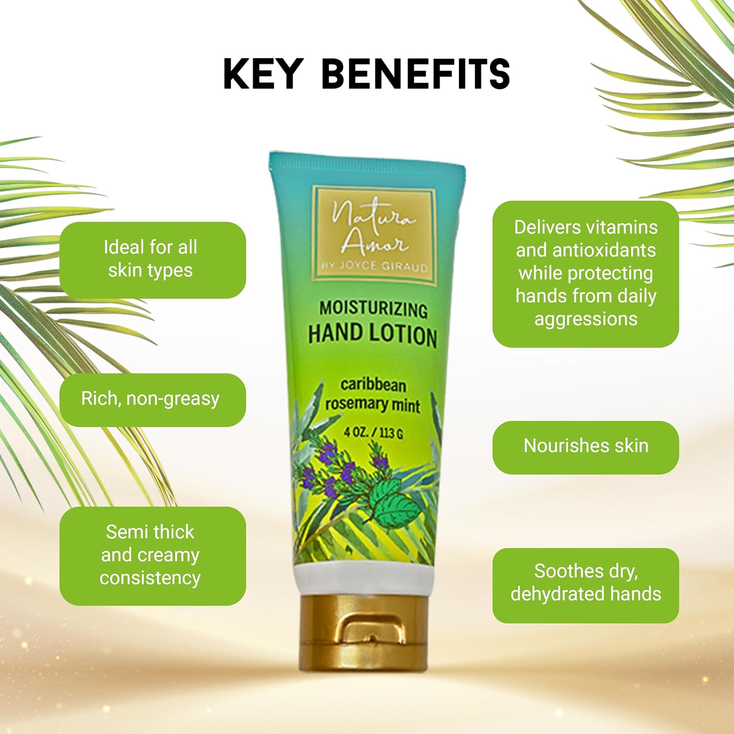 Joyce Giraud Moisturizing Hand Lotion for Dry Hands, Caribbean Rosemary Mint, Non-Greasy, 4 Oz - Image 3