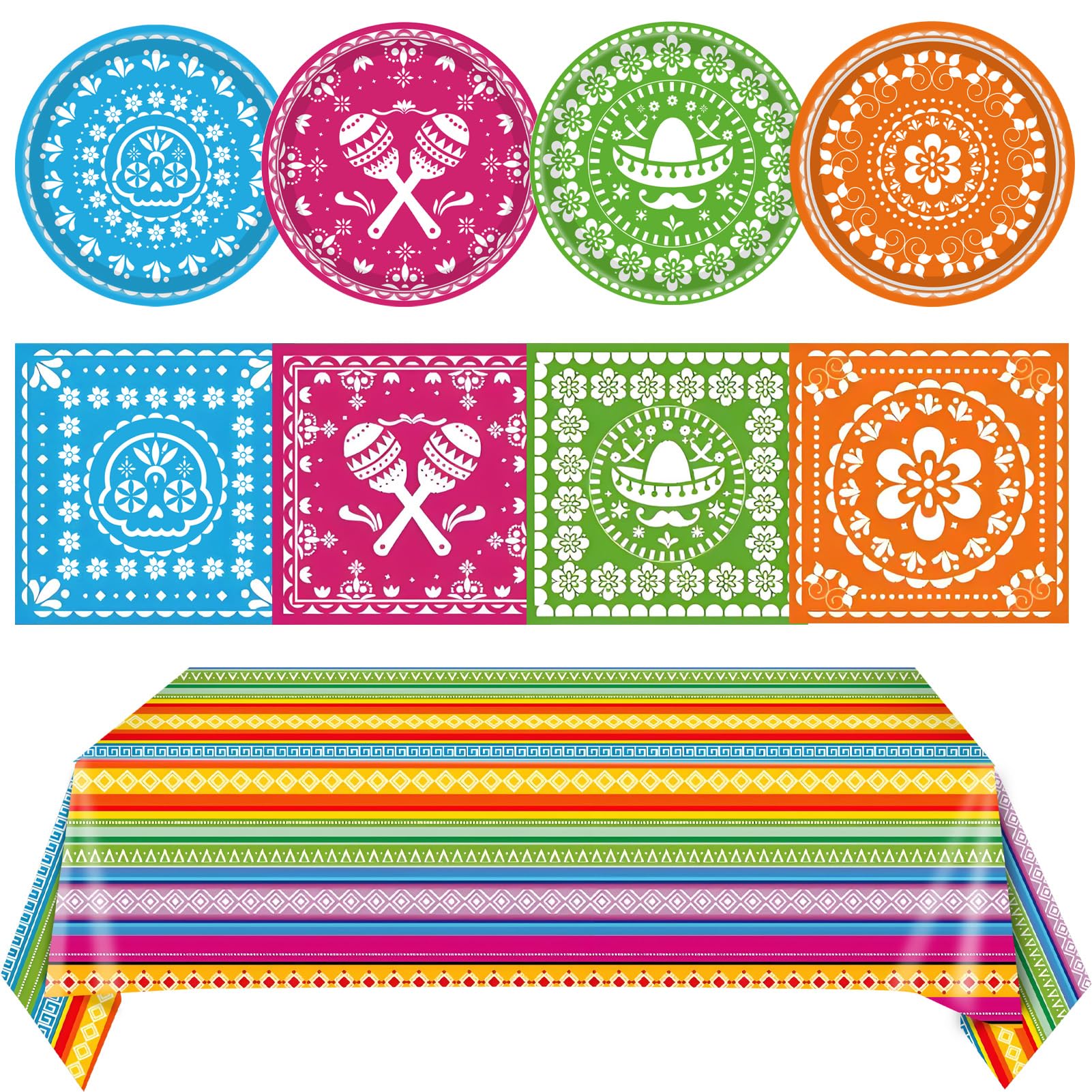81PCS Mexican Fiesta Party Decorations Mexican Cinco De Mayo Party Decorations Supplies Mexican Disposable Paper Plates Napkins Mexico Plastic