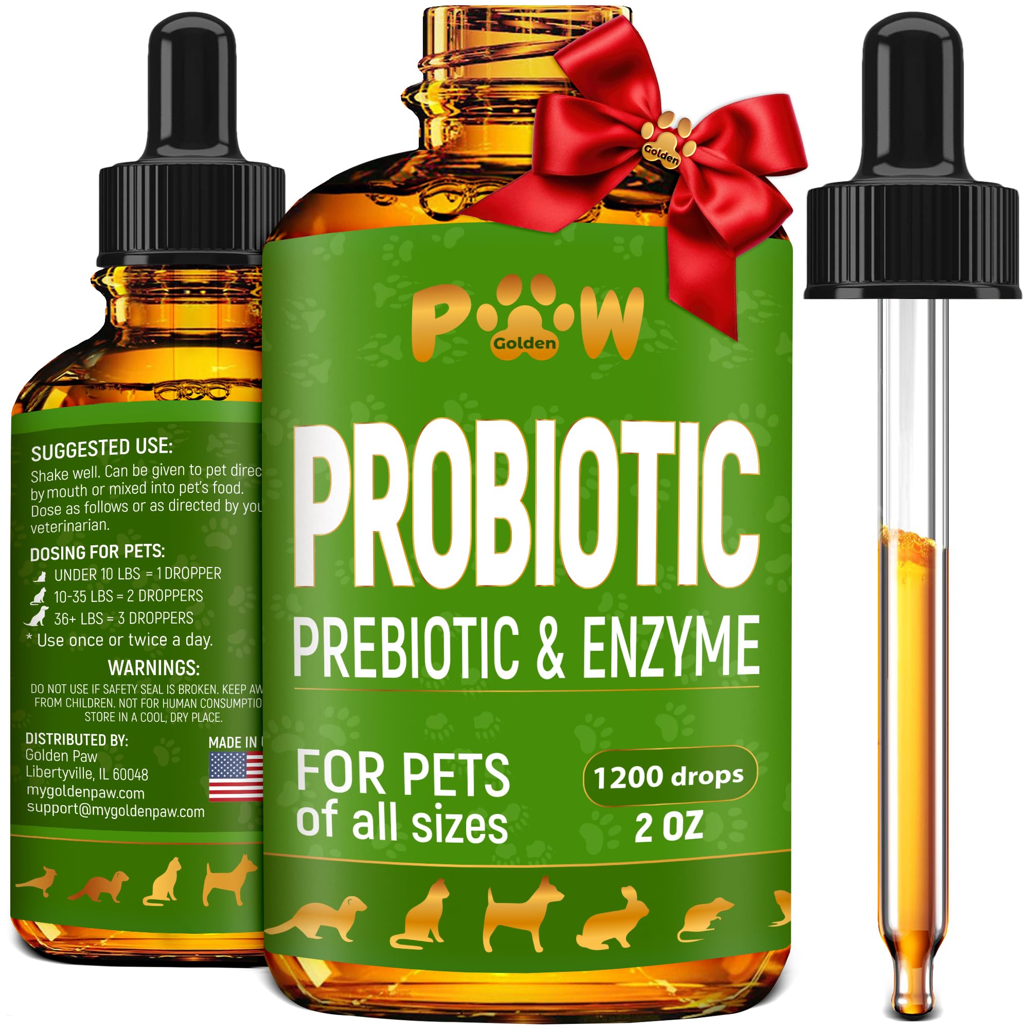 Liquid Probiotics for Dogs & Cats of All Ages | Dog Probiotics to Provide Digestion Balance | Prebiotic Blend for Harmonious Food Absorption | 3 Billion CFU | Herbal Flavor | 2 Oz