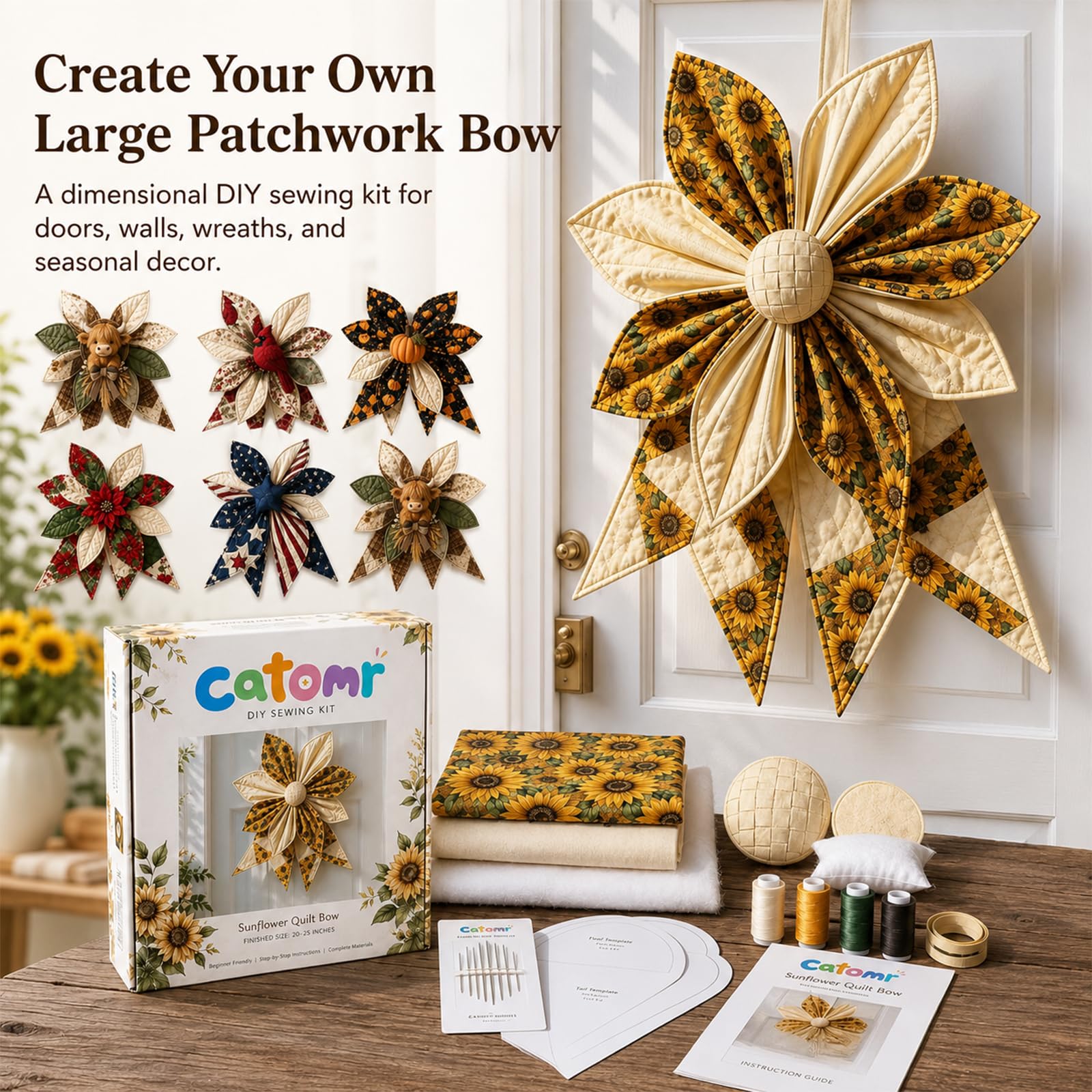 Genérico Kit de Costura de Lazo Patchwork Grande, Decoración Navideña para Puerta (Style-D)