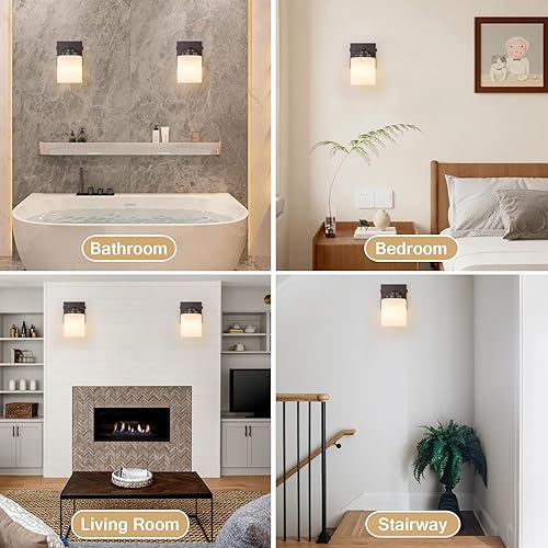 Miniatura 118 de 3 lámparas modernas de baño sobre el espejo, luces de tocador de oro negro para apliques de pared de baño con pantallas de vidrio blanco lechoso
