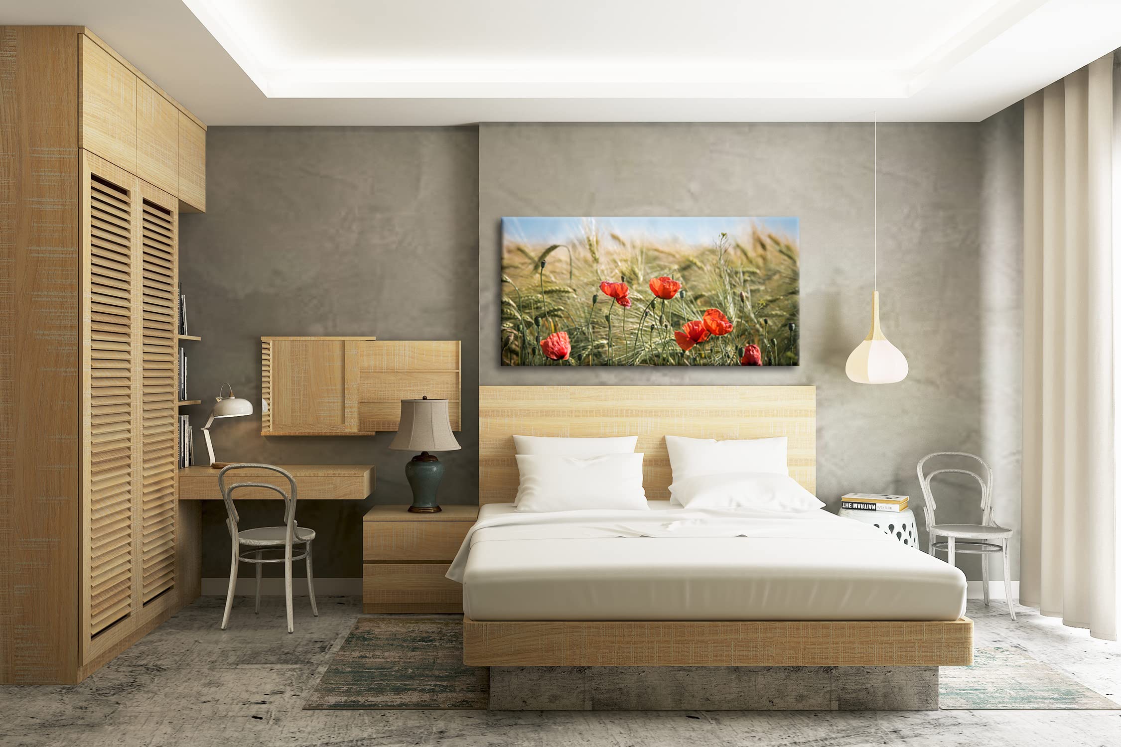 Leinwandbild Zarte Mohnblumen im Getreidefeld – Poesie der Natur Panorama Format: 120x60 cm XXL Kunstdruck Bild auf Keilrahmen/Wandbild/Wohnzimmer Deko
