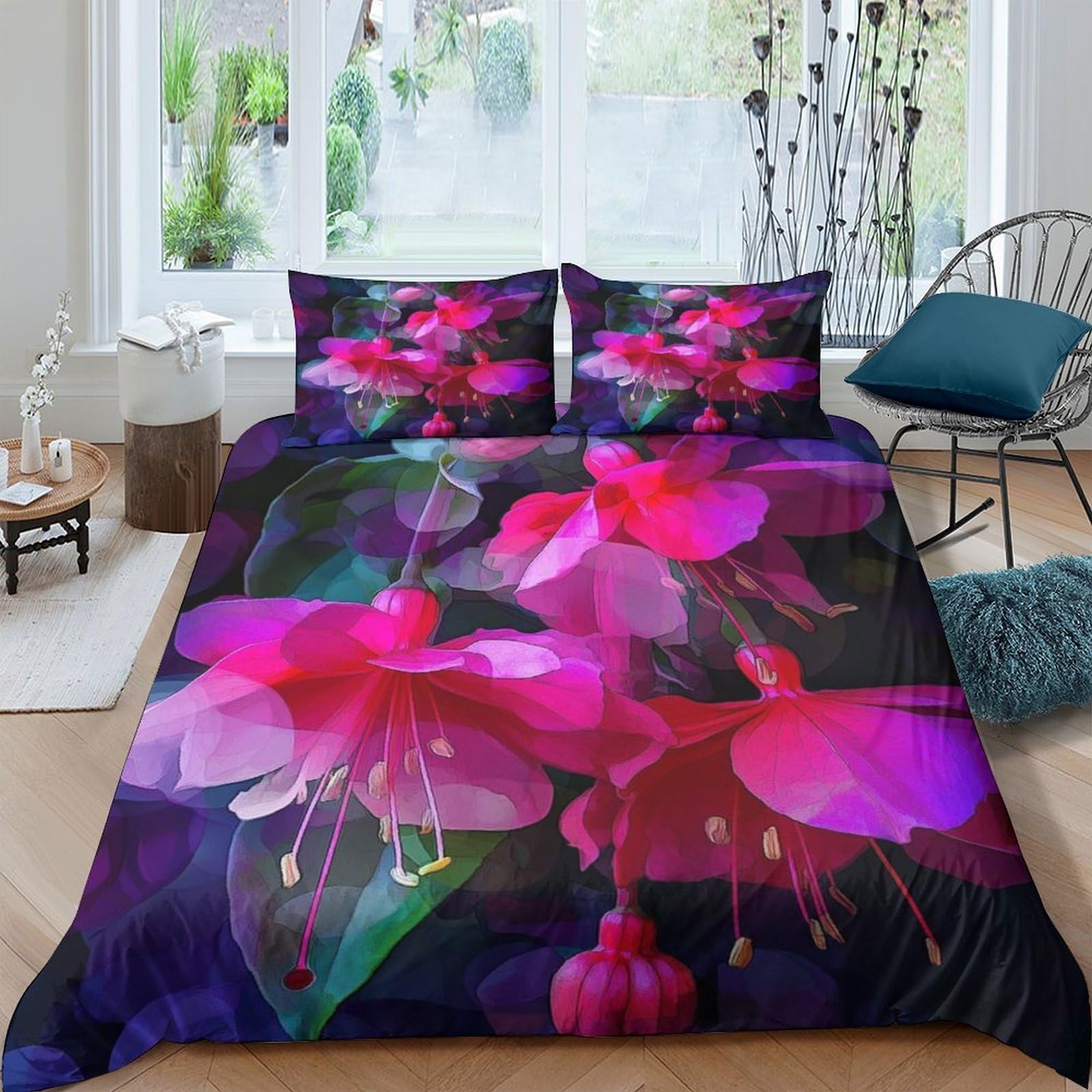 Unrxjzlvm Style-2 Vivid Floral 3D Bedding Microfiber Duvet For Teen Rooms