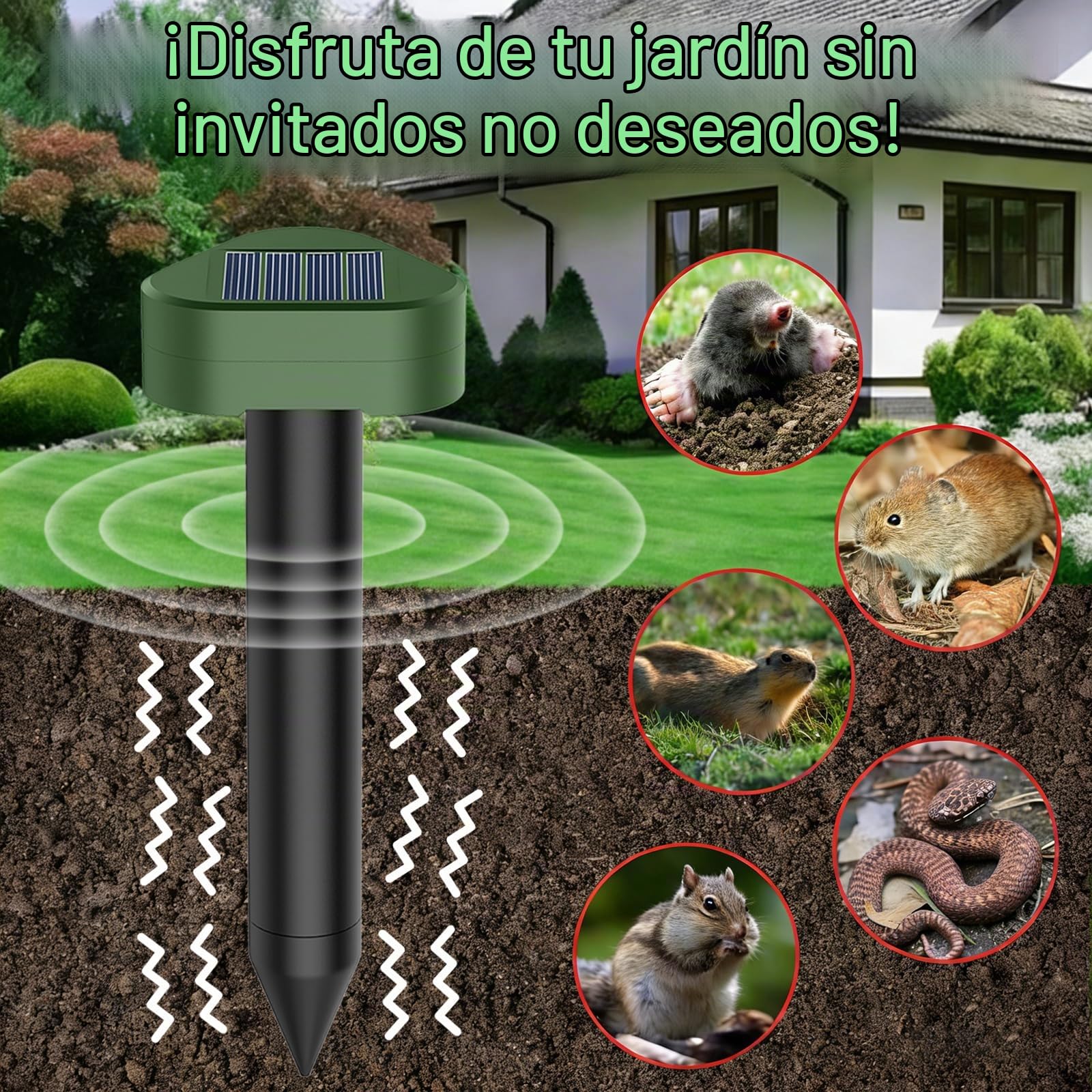Solar Ultrasónico Ahuyentador de Topos 8 Piezas, Impermeable Repelente para Ratas Ultrasónico Solar Se Utiliza para Repeler Topos, Topillos, Serpientes y Lagartos Protege el Césped y Los Jardines