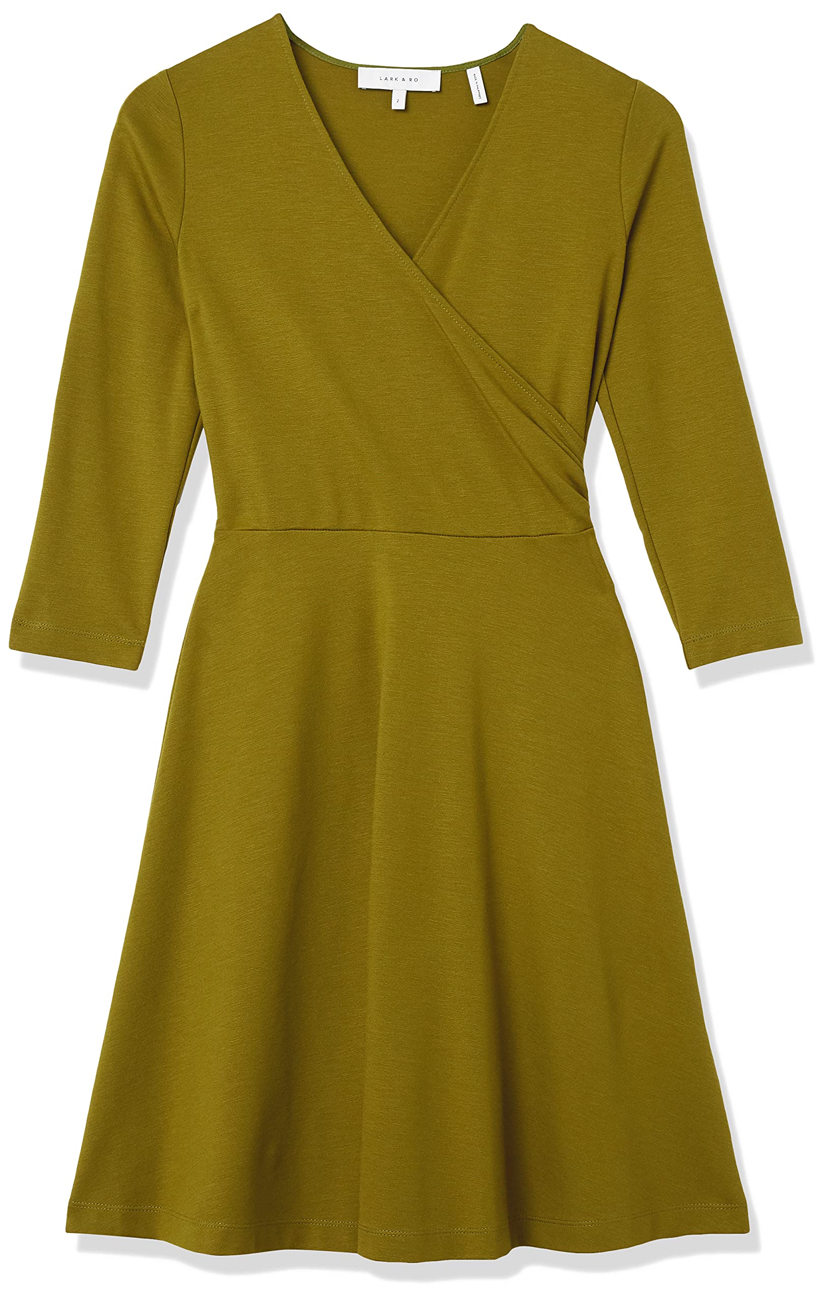 Lark & Ro Femme Robe Effet Cache-cœur à Manches 3/4