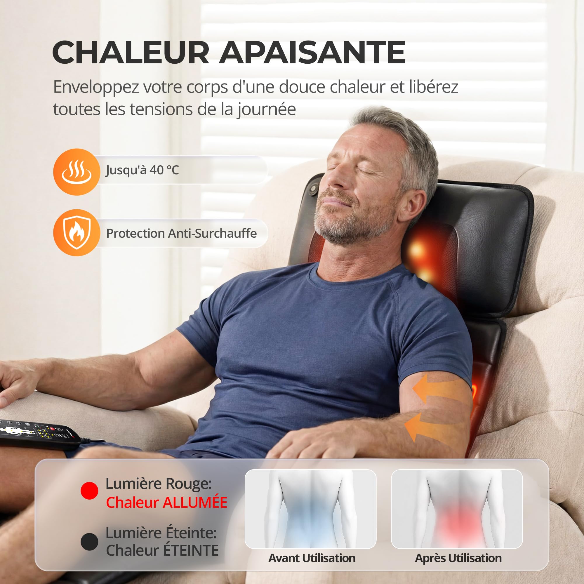 Tappetino massaggiante per tutto il corpo con massaggio shiatsu e calore | con 10 motori di vibrazione per schiena, vita e gambe, massaggiatore elettrico per casa e ufficio, nero