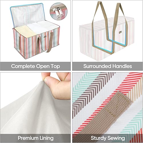 Miniatura 6 de BALEINE Bolsa de almacenamiento extra grande con cremalleras y asas de transporte, bolsas de mudanza de tela Oxford resistente para lavandería,