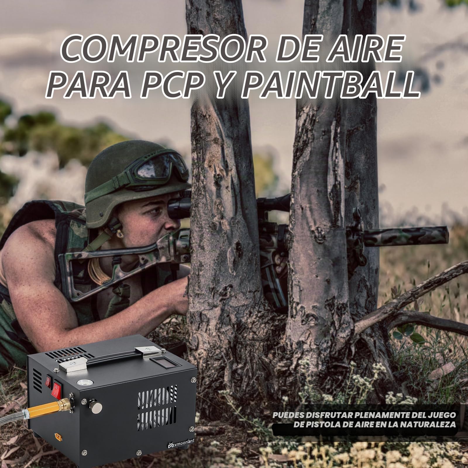 Mxmoonant 300bar / 4500psi / 30mpa Pcp Compresor de Aire, para Airsoft, Pistolas de Paintball, Coche, Alimentado por Automóvil Doméstico DC12V o 220V AC | Sin aceite y agua, pantalla de temperatura, compacto, para PCP/Airsoft/Paintball