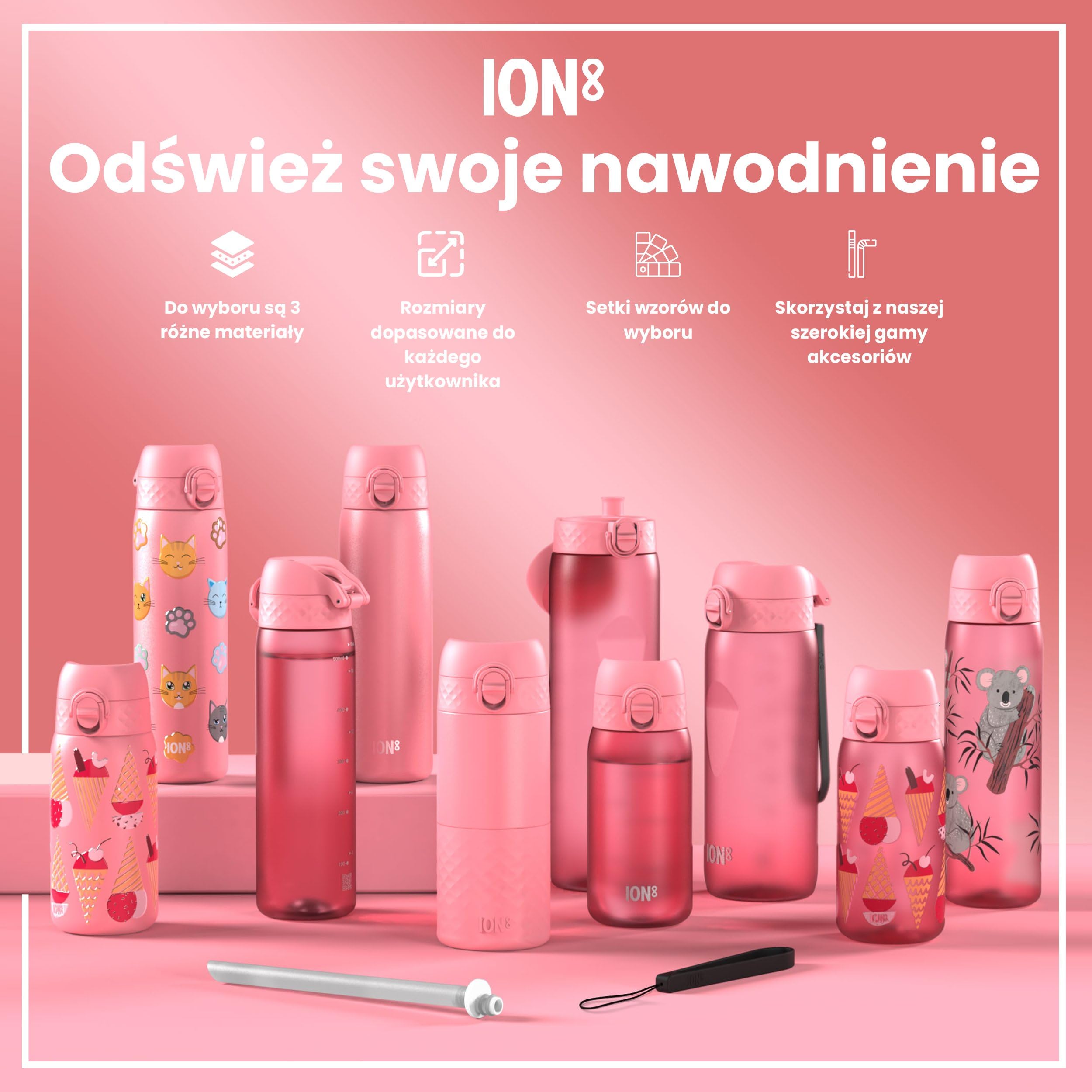 ION8 Butelka dla Dzieci, 350 ml/12 oz, Szczelna, Łatwa do Otwarcia, Bezpieczny Zamek, Można Myć w Zmywarce, Bez BPA, Uchwyt do Przenoszenia, Łatwa do Czyszczenia, Bezwonny, Biedronki