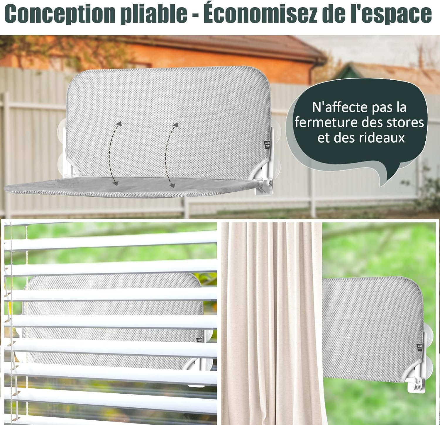 Hamac Chat Fenetre Pliable | Lit pour Chat avec Ventouses Renforcées | Tapis Réversible et Lavable Jusqu'à 18kg | Offert 3 Jouets + 2 ventouses de rechanges (Gris fenetre)