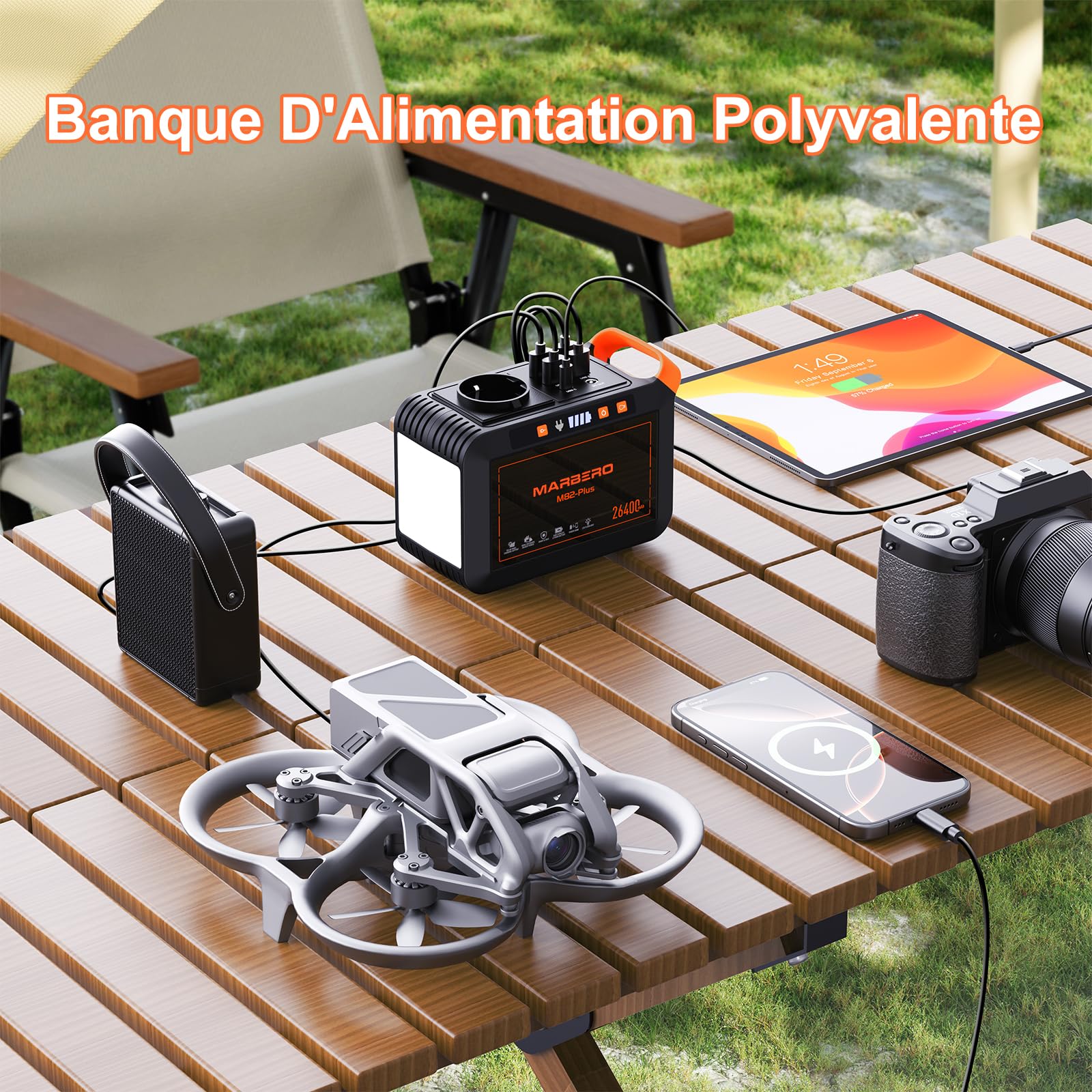 MARBERO Générateur Solaire Portable 26.400mAh & Panneau Solaire 30W Pliable avec Sac, Power Bank avec Prise AC 120W Max, Station d'Alimentation pour Urgence Domestique Camping Outdoor