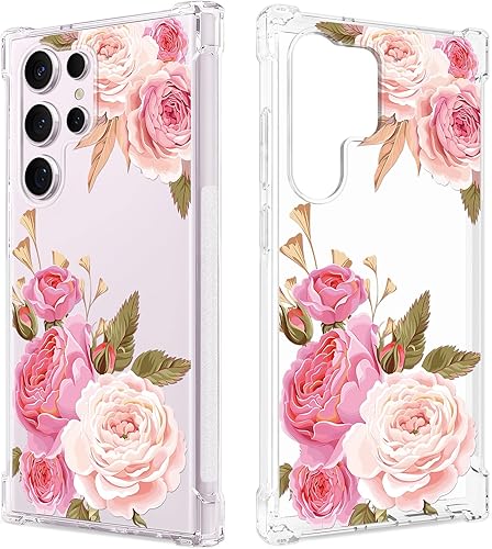 FL-K - Funda transparente floral para Galaxy S23 Ultra 5G para mujeresniñas, bonita funda de teléfono para Samsung Galaxy S23 Ultra, diseño floral,