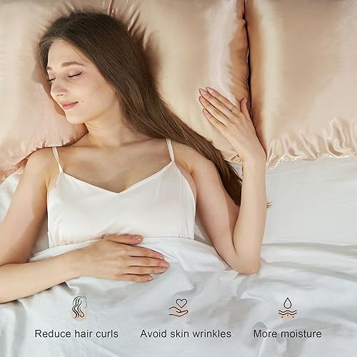 Miniatura 5 de Vreysilkus Paquete de 2 fundas de almohada de seda satinada para cabello y piel, tamaño King de 20 x 36 pulgadas, funda de almohada súper suave con