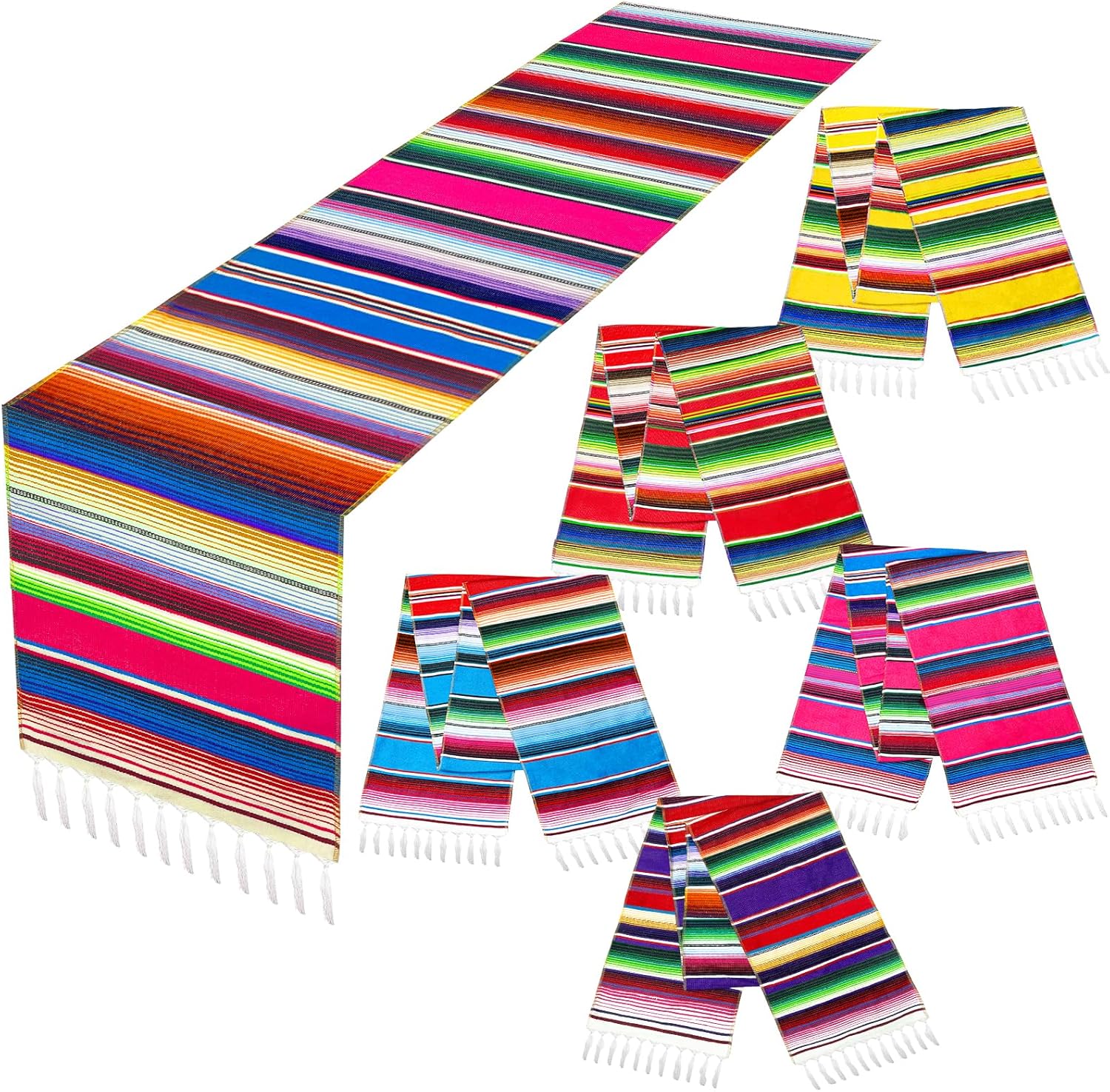 TURNMEON 5 Pack Mexican Table Runner 14 x 106 Inch Large Cinco de Mayo Decorations Serape Table Runners for Fiesta Party Decorations Mexican Theme Party Supplies Fun Taco Tuesday Birthday Carnivals