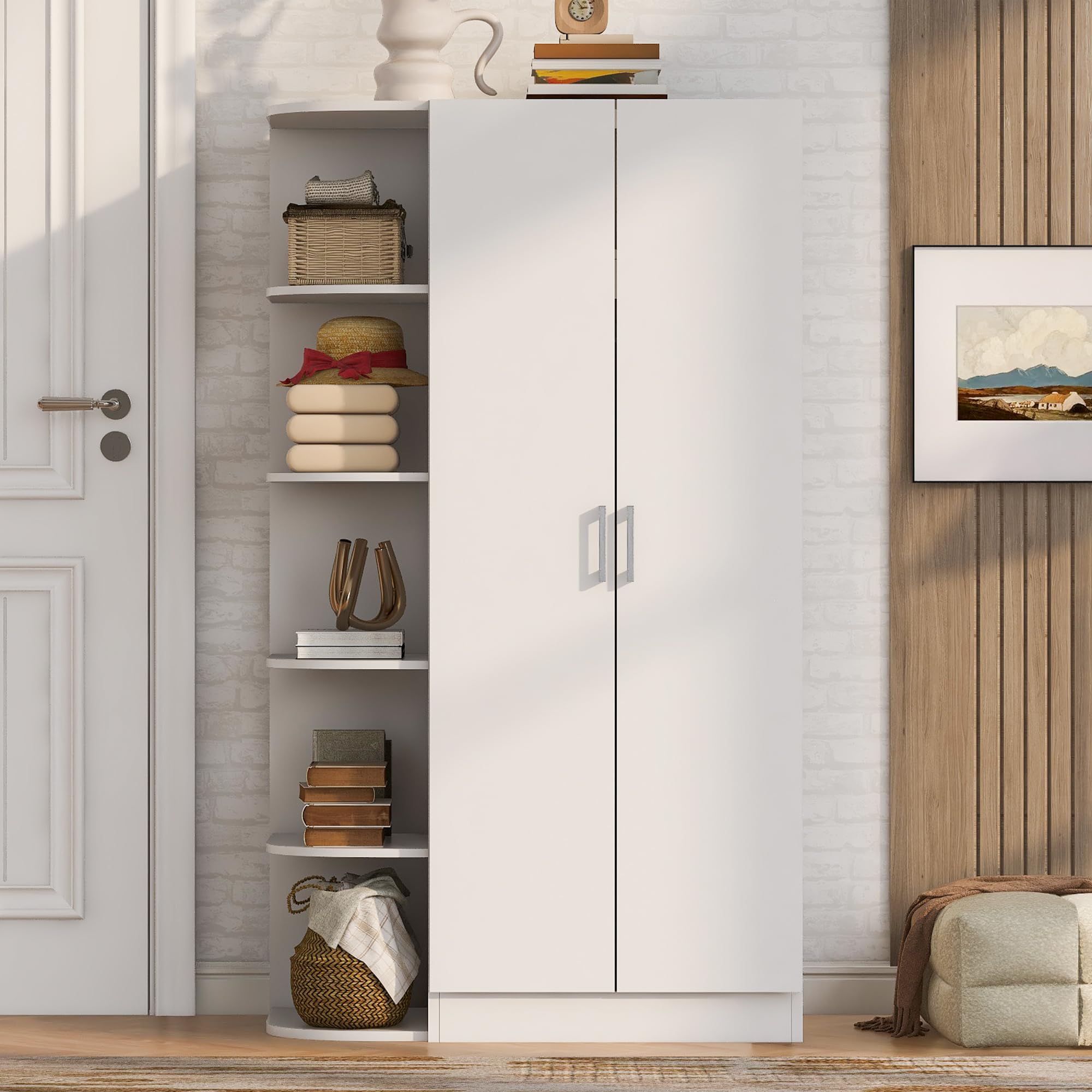 2-türig Kleiderschrank mit Regalböden und Schubladen, Zweitüriger Schrank Garderobenschrank Mehrzweckschrank für Schlafzimmer, Kinderzimmer Flur & Büro, Weiß, 90x55x170 cm