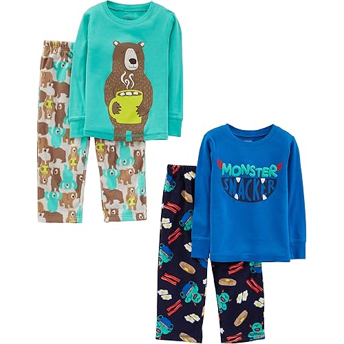Simple Joys by Carter's Boys and Toddlers' 4-Piece Pajama Set (Cotton Top & Fleece Bottom)