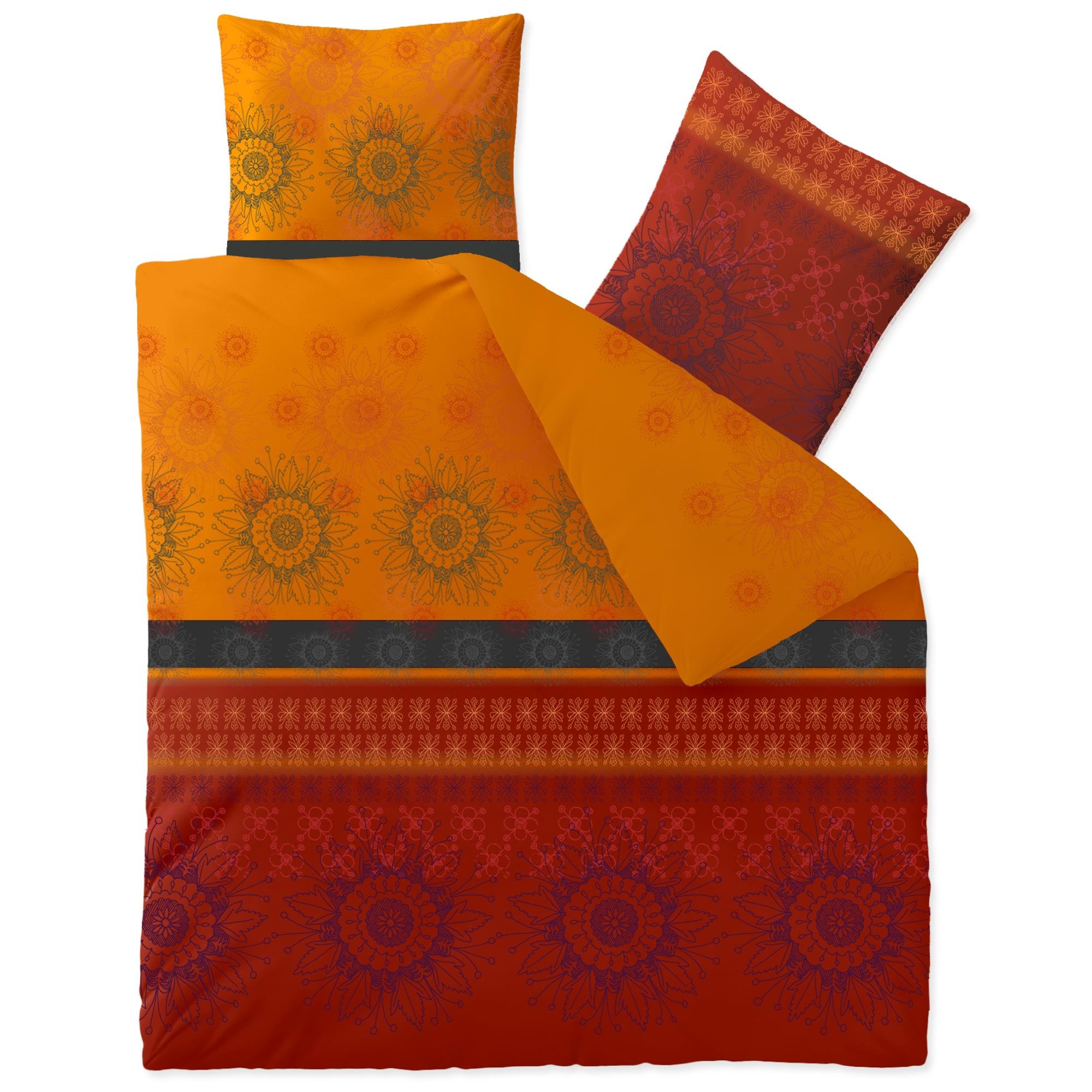 CelinaTex Fashion Bettwäsche 200x220 cm 3teilig Baumwolle, Bettgarnitur für Sommer und Winter, Ganzjährig, Bettbezug, Bettenset, Schöner Wohnen Legra Blumen Rot Orange Grau