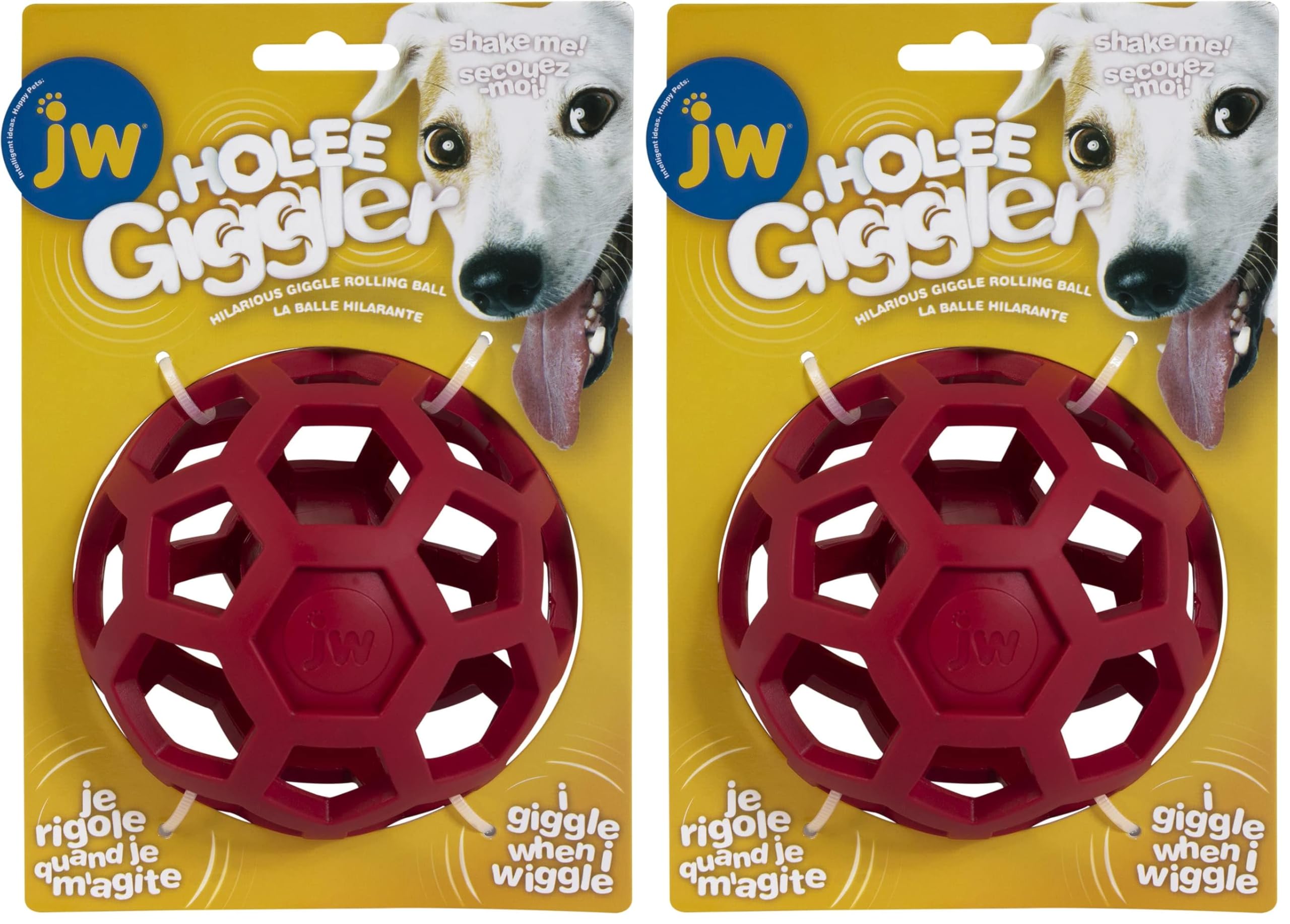 JW Pet HOL-ee Giggler Dog Toy Puzzle Ball Natural Rubber Medium 4 5 Inch Diameter Red Pack of