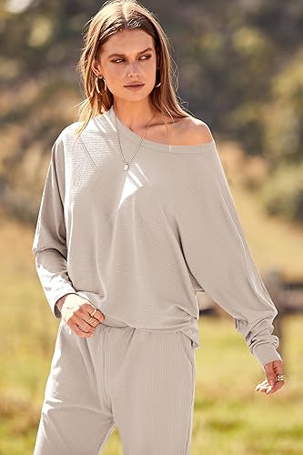 Miniatura 5 de PRETTYGARDEN Conjunto de 2 piezas para mujer de otoño, sudadera de manga larga y pantalones acanalados, sudadera a juego, ropa de viaje de primavera