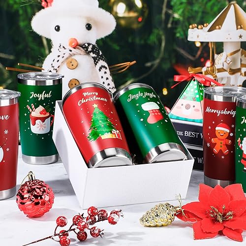 Miniatura 4 de Skylety 6 tazas de viaje de Navidad de 20 onzas, vaso de acero inoxidable con tapa con aislamiento al vacío de doble pared, taza de café de viaje,