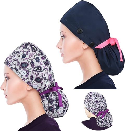 Miniatura 122 de ABAMERICA Gorras quirúrgicas para mujer, gorro de enfermera, soporte funcional para cola de caballo para cabello largo, individual o forrado