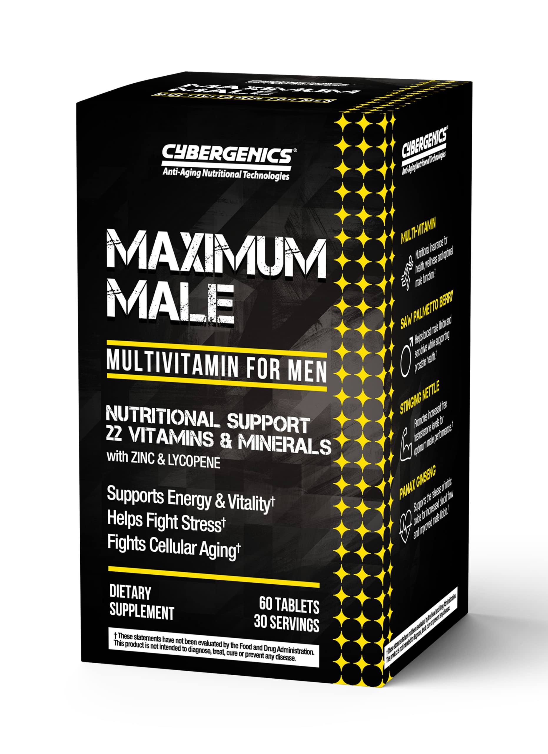 Cybergenics Maximum Male, Multivitamin for Men, Supports Energy and Vitality, Helps Fight Stress, Promotes Overall Health, 30 Servings