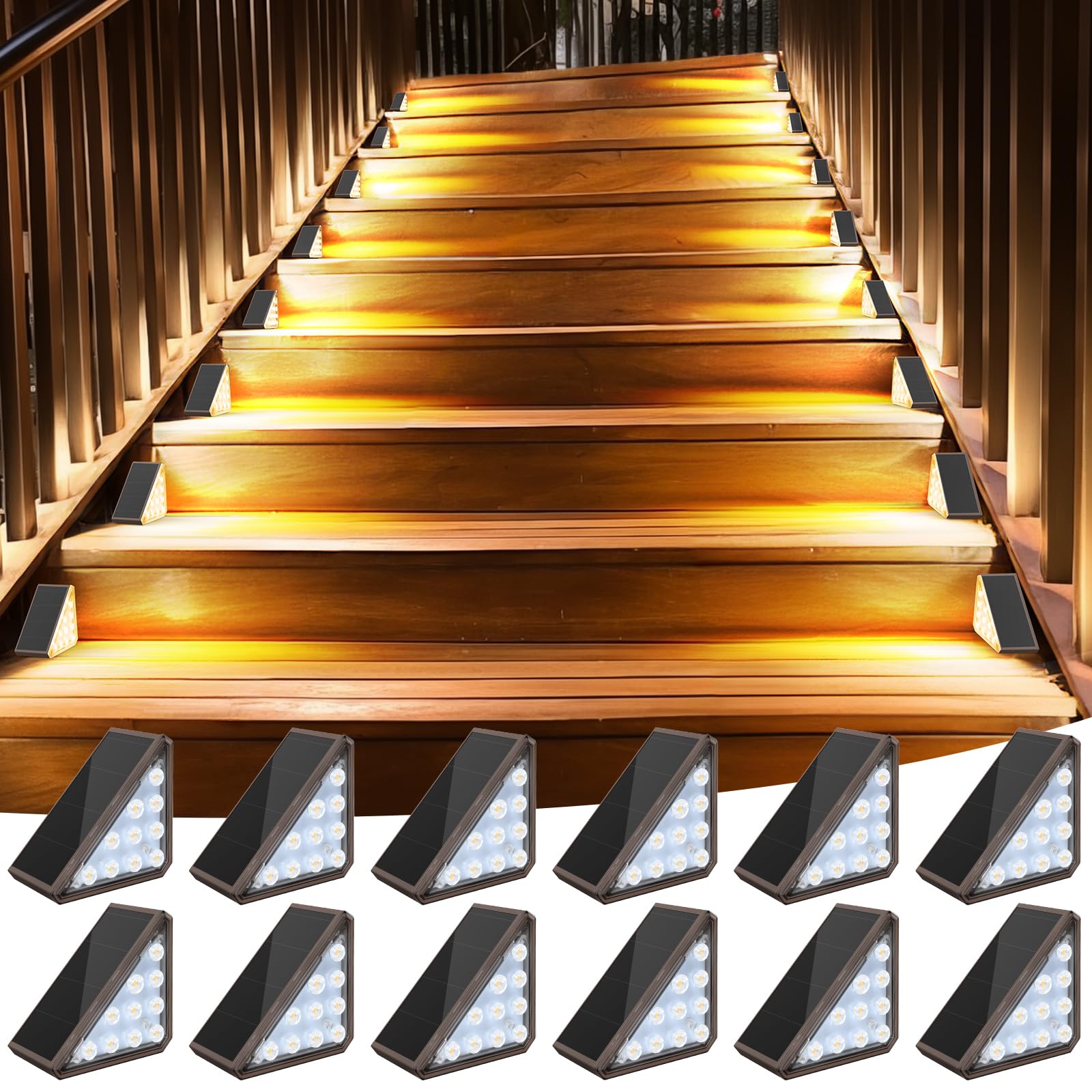 AUDLES 12 Pack Solar Stair Lights Outdoor Stair Lights with Waterproof ...
