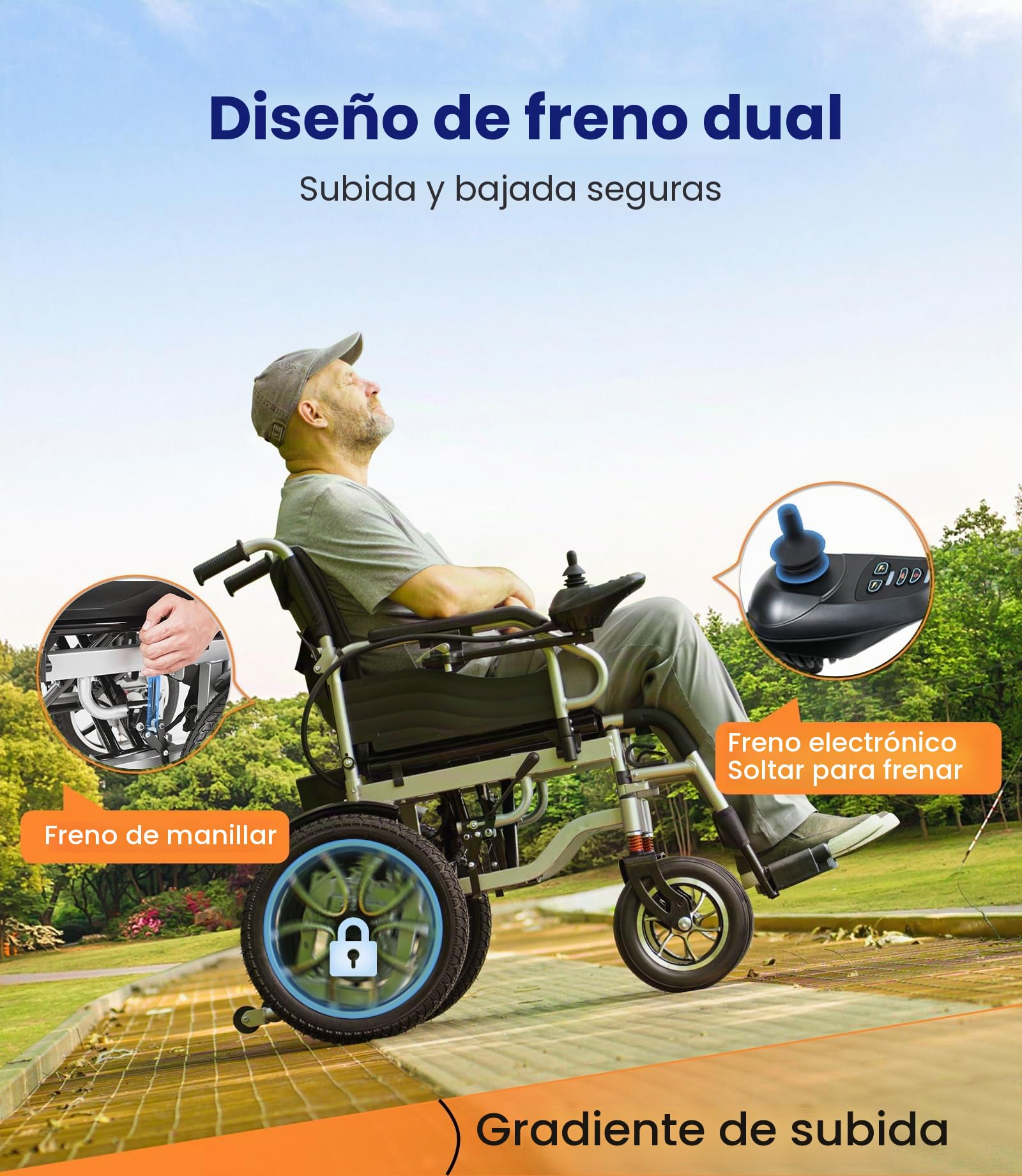 VOCIC Silla de ruedas eléctrica plegable ligera hasta 150 kg, 30 km, silla de ruedas eléctrica para exteriores con neumáticos de goma de 40 cm para todo terreno, fácil de transportar (gris plateado)
