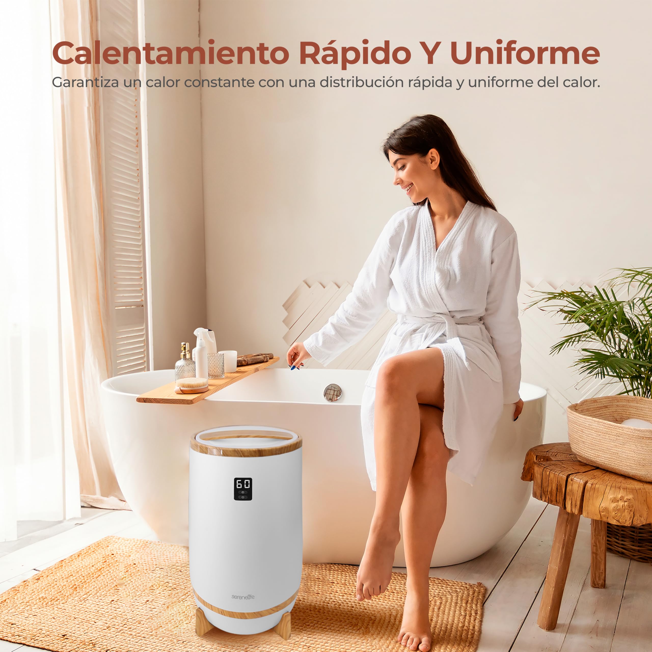 SereneLife calentador de toallas tipo cubeta, Con fragancia personalizable, Towel warmer, Spa, Calientatoallas, Electrico, Apagado automatico, Portatil, ideal para Pijamas, Manta, Bata de baño