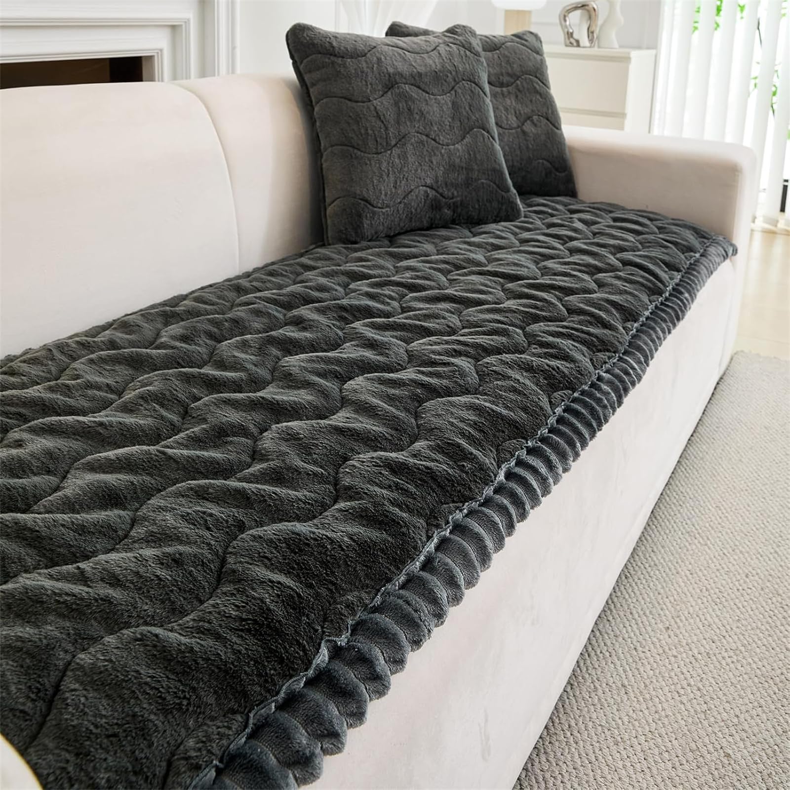 LINGKY Sofa Covers 1 2 3 4 Seater Non Slip Sofa Slipcovers Super Soft & Thick Faux Mink Velvet Sofa Cushion Covers Couch Covers Sofa Protectors from Pets/Kids/Dogs (Black, 90x210cm) — image 1