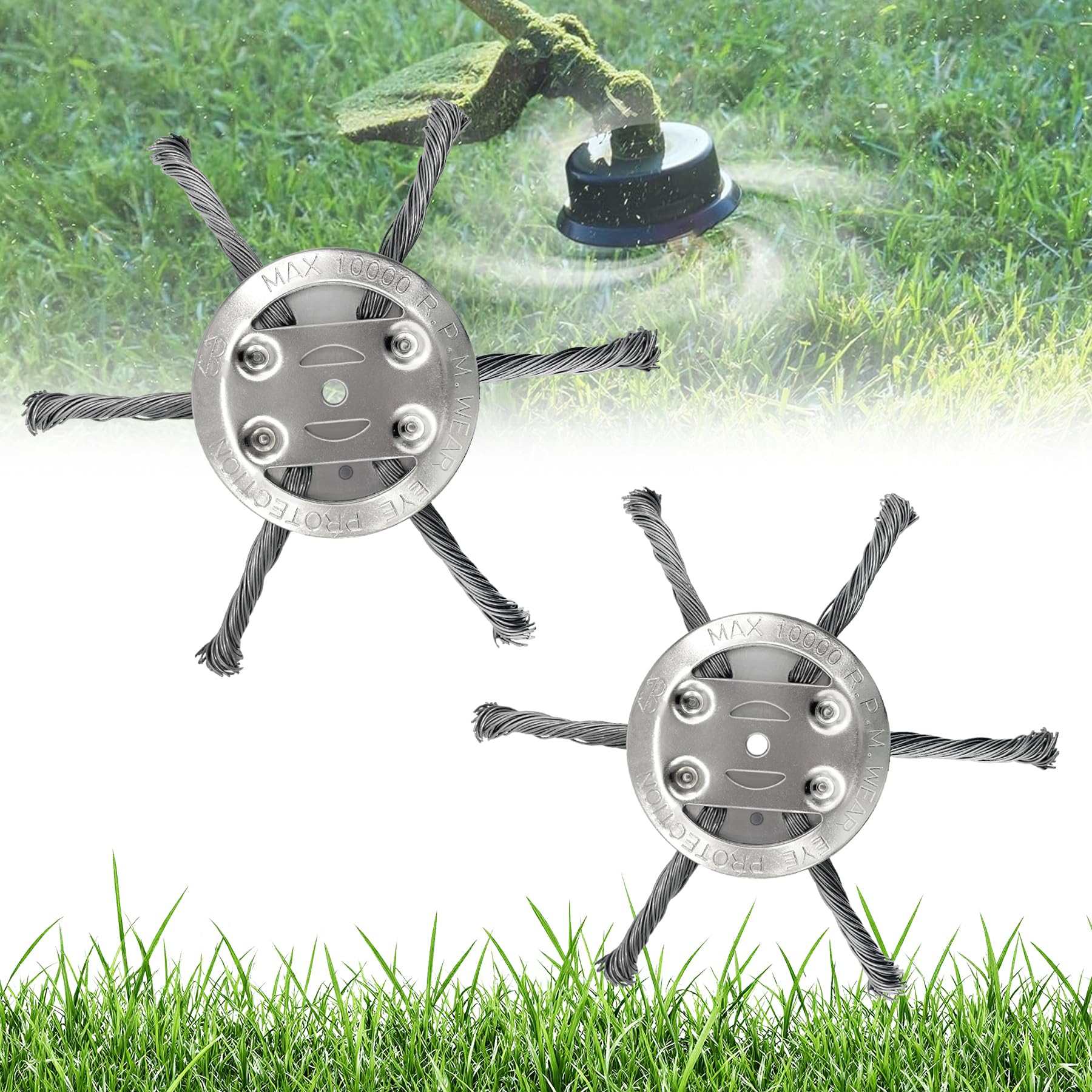 TZEKING 2 Piezas Cabezal de Fresado de Alambre de Acero(150mm,6 Cuchillos),Accesorio para Cortacésped,Cortador de Cepillo,Herramienta Eléctrica,Rueda de Desbrozadora para Eliminar Malas Hierbas,Musgo