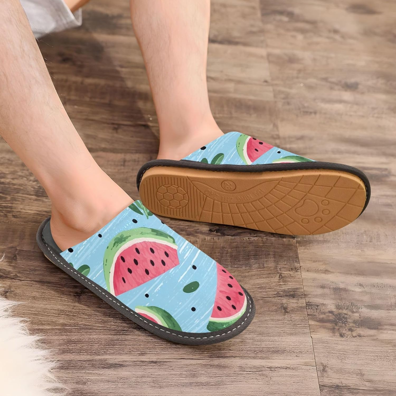 Watermelon Fruit House Slippers – Cozy Fuzzy Slippers for Guests, Washable & Disposable, Perfect for Shoeless Home, Spa & Hotel Use A111447
