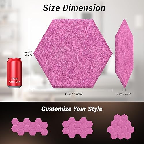 Miniatura 5 de TONOR - Paquete de 12 paneles acústicos hexagonales, paneles acústicos de alta densidad de 12 x 10 x 0.4 pulgadas para paredes, tratamiento de