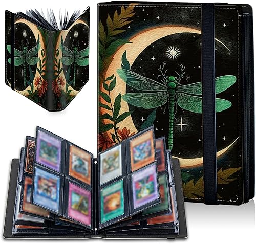 Carpeta de tarjetas de libélula luna, 4 bolsillos para álbum de tarjetas intercambiables, carga lateral, 240 bolsillos de poliuretano de alta
