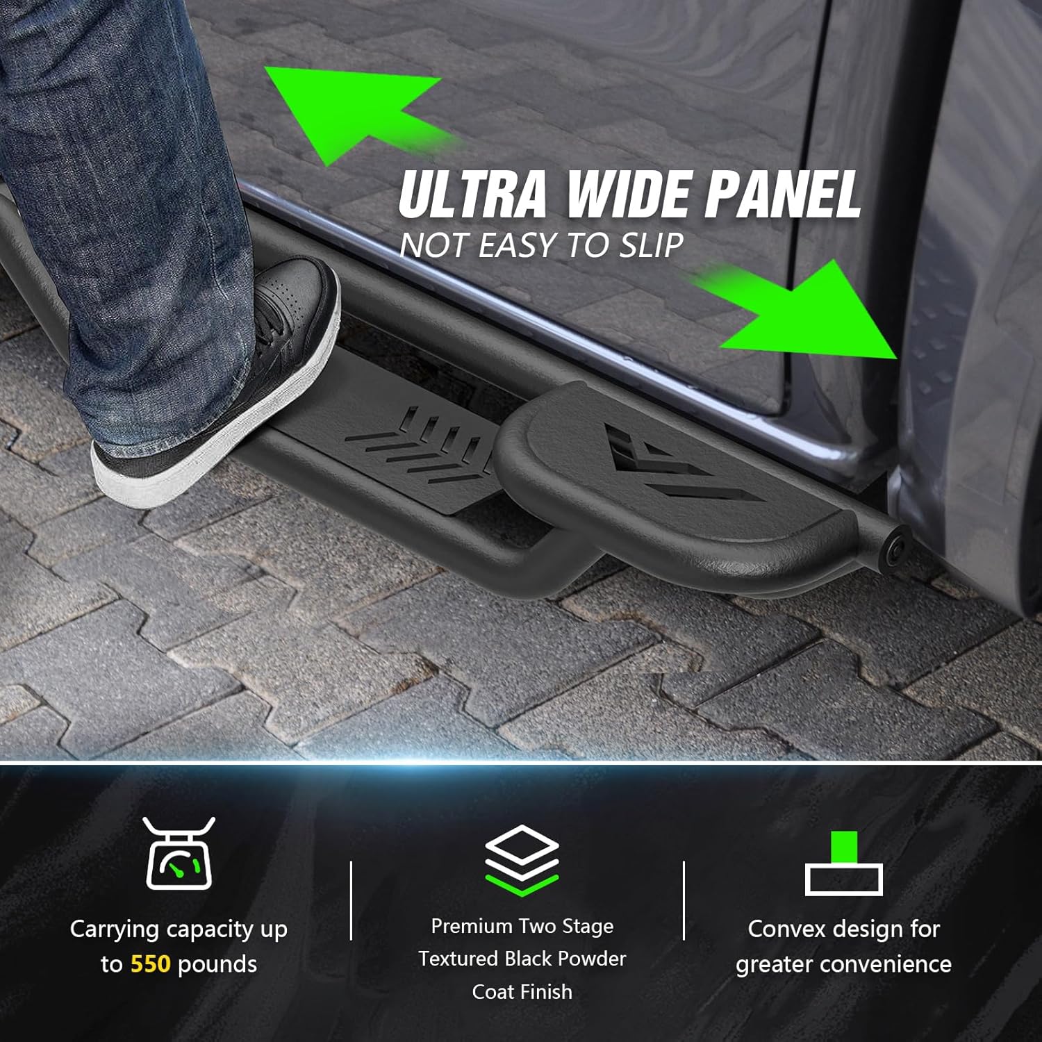 Three Raised Steps Running Boards Side Steps Compatible with 2024 2025 Toyota Tacoma Double Cab & Crew Cab, Heavy-Duty Carbon Steel Bolt-on Nerf Bar Side Rails Rock Sliders (4 Full-Size Doors)