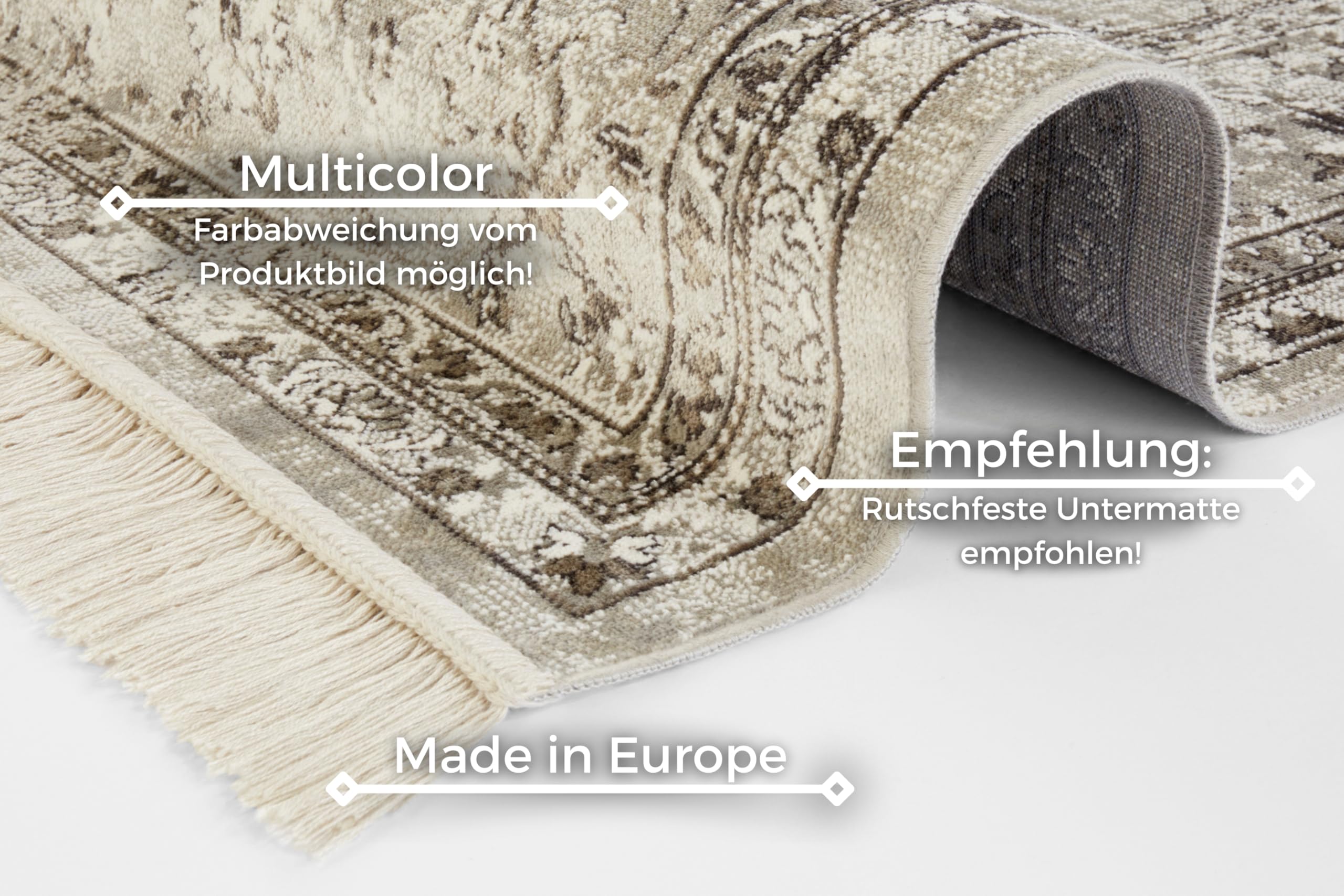 Nouristan Orientalischer Teppich – Wohnzimmerteppich mit Fransen Oriental Vintage Medaillon Naveh Samt-Teppich für Wohnzimmer, Schlafzimmer, Esszimmer, Küche, Flur – Creme, 195x300cm