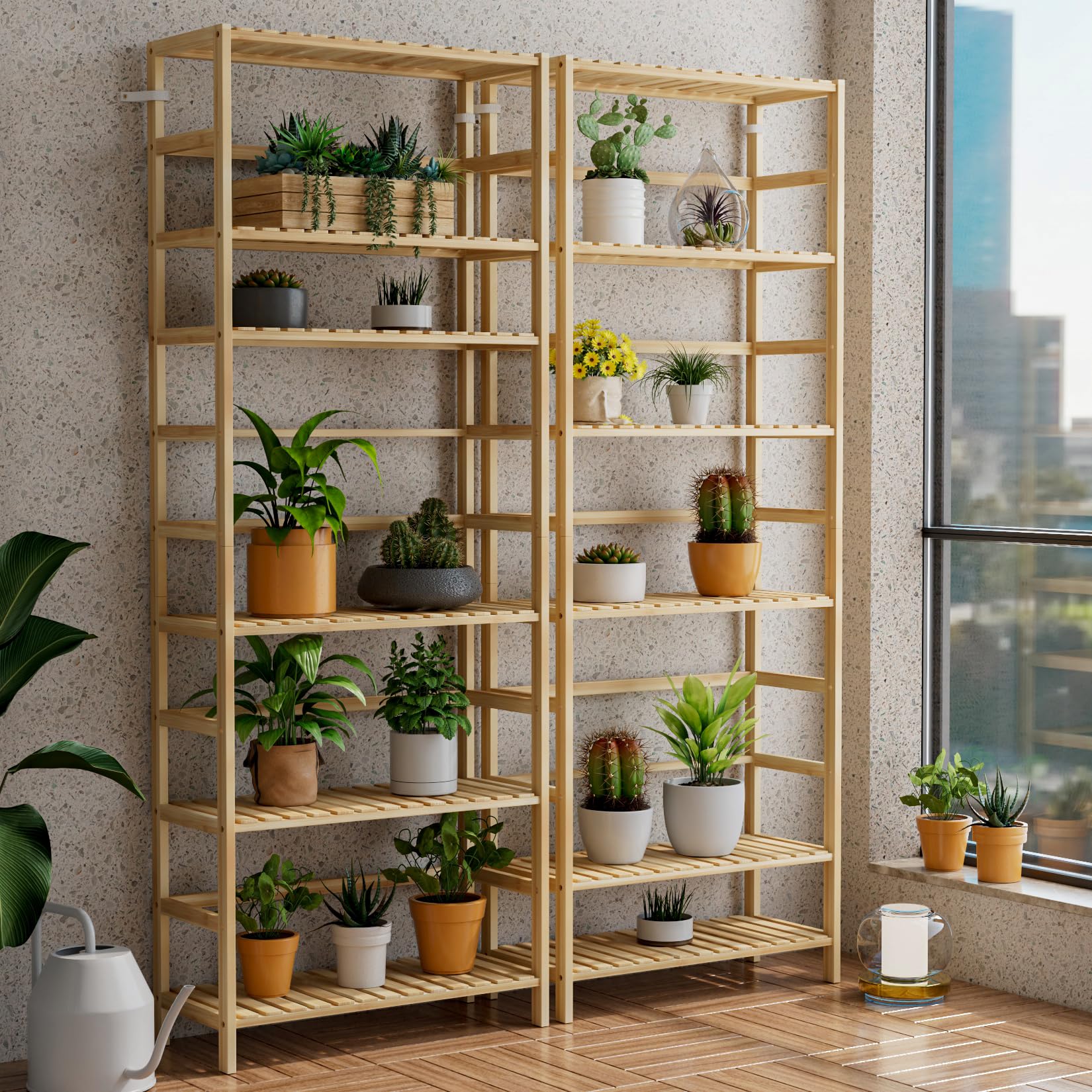 unho Estantería de Almacenamiento de Bambú con 6 Niveles: 60x26x161cm Unidad de Almacenamiento con Estantes Regulables en Altura Estante Vertical para Dormitorio Cocina Oficina Estudio