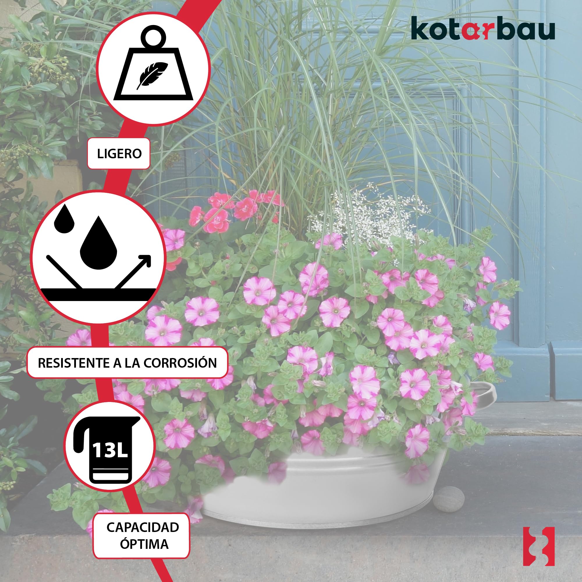 KOTARBAU® Recipiente de zinc para jardín, grande, 13 litros, redondo, acero galvanizado, maceta de zinc, enfriador de bebidas, bandeja galvanizada