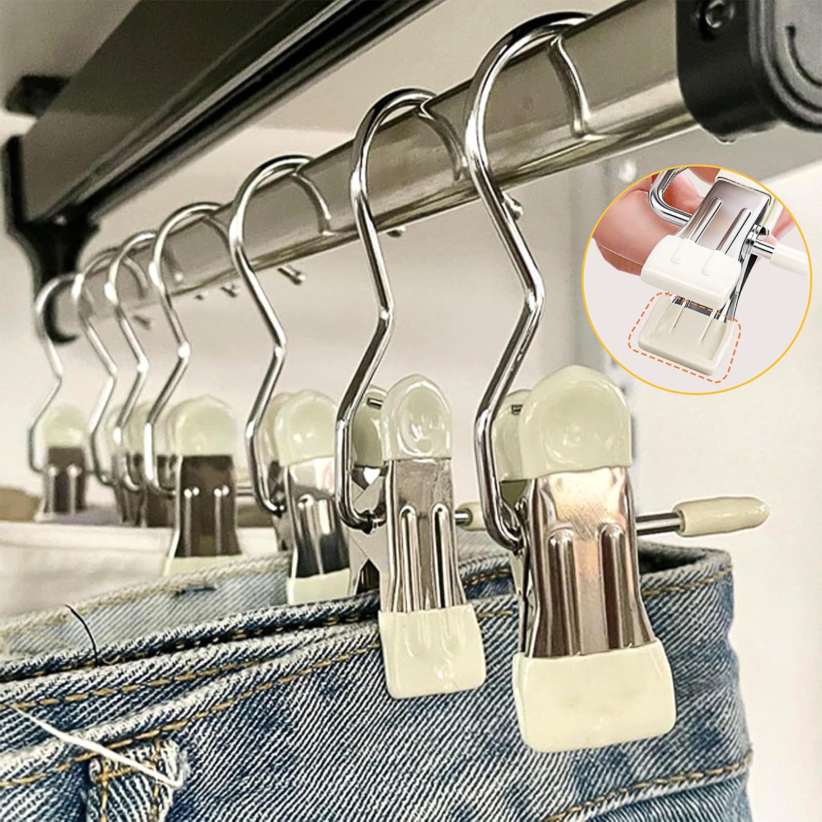 20 Pinces à Linge Avec Crochet Rotatif 360° - En Acier Inoxydable, Antidérapantes Et Gain De Place