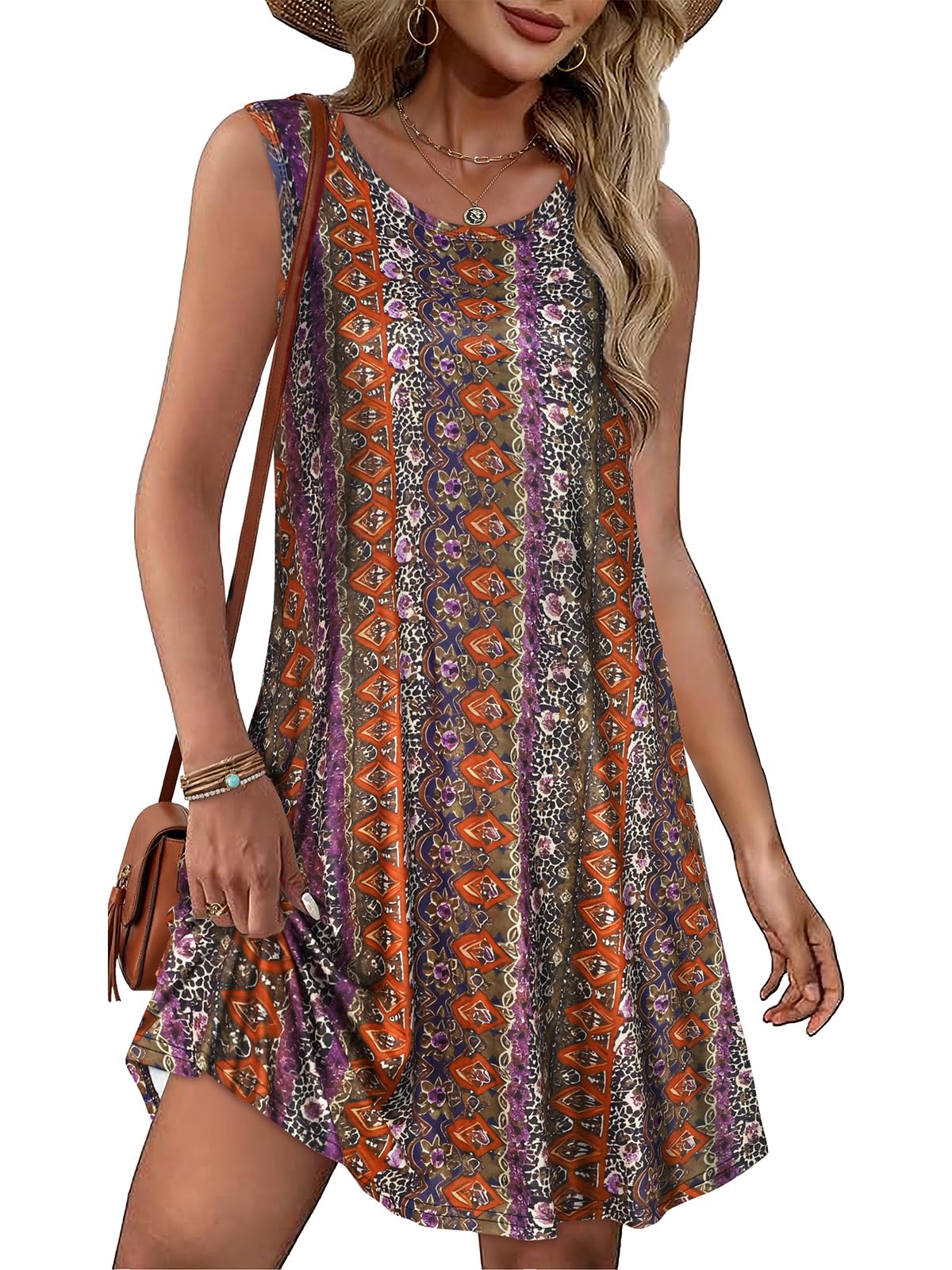elescat Summer Dresses for Women Boho Sleeveless Pocket Tshirt Sundresses