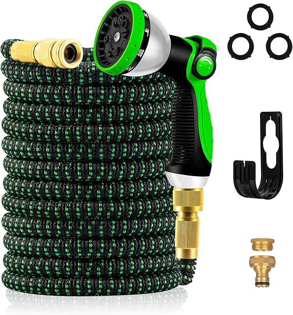 Yofidra Yofidra Flexibler Gartenschlauch 15m, Strapazierfähiger 3 lagiger Latex Wasserschlauch 3/4 Zoll und 1/2 Zoll Metallanschlüsse, 3450D-Gewebe, knickfrei, Garden Hose Schlauch mit 10-Funktions-Spray — Schläuche