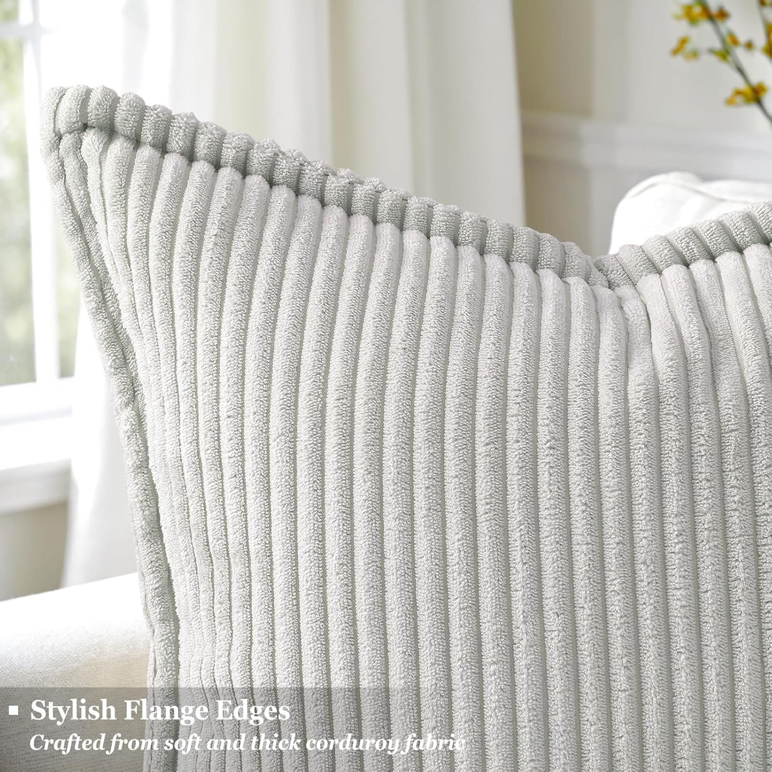 decorUhome Spring Corduroy Grey Throw Pillow Covers 18x18 Set of 2 Decorative Soft Boho Farmhouse Couch Pillow Covers for Living Room Bed Sofa Broadside Striped Pillow Cases - Image 2