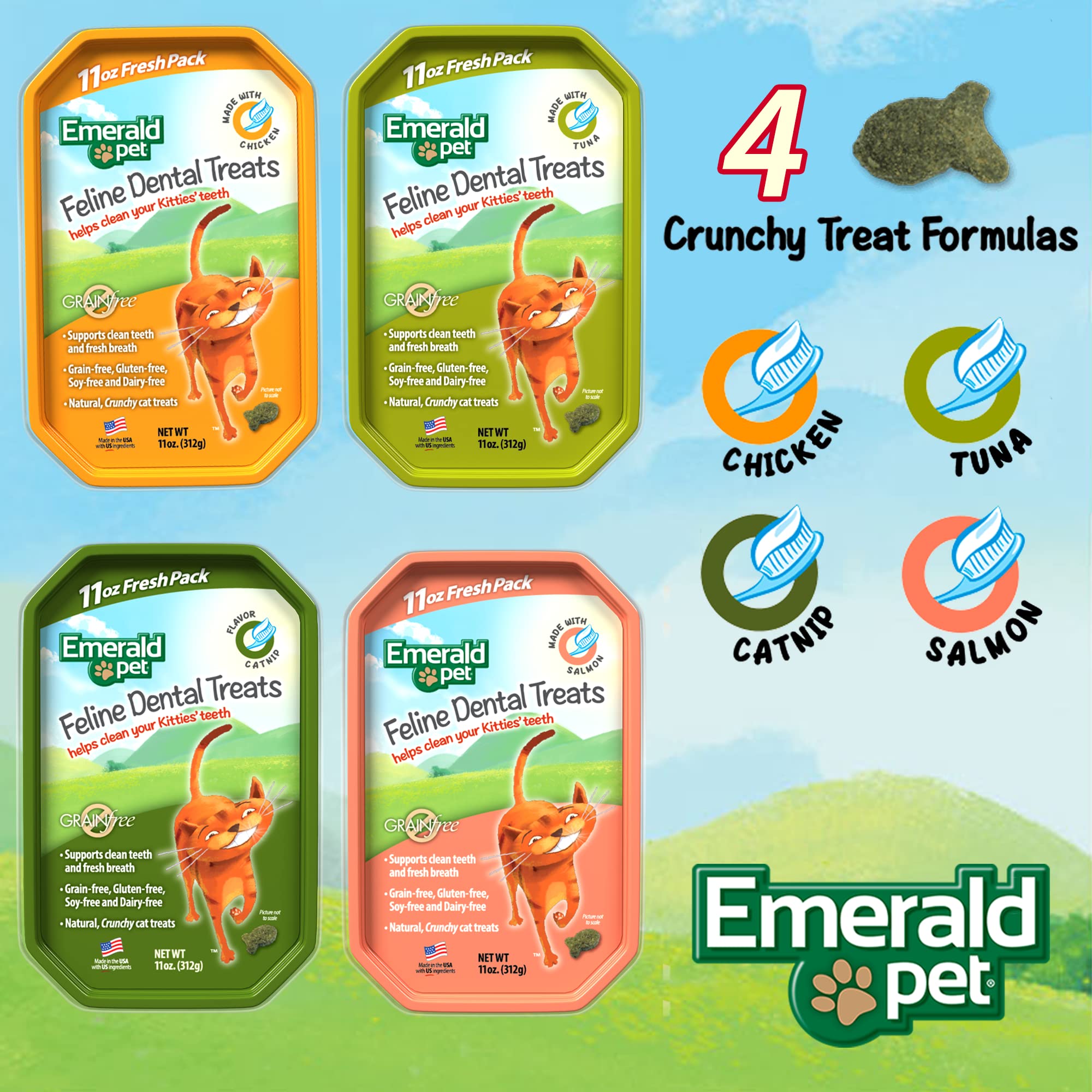 Emerald Pet Grain-Free Cat Dental Treats with Salmon – Crunchy Natural Dental Treats for Cats to Clean Teeth, Freshen Breath, and Reduce Plaque & Tartar – 11 oz Tub - image 3